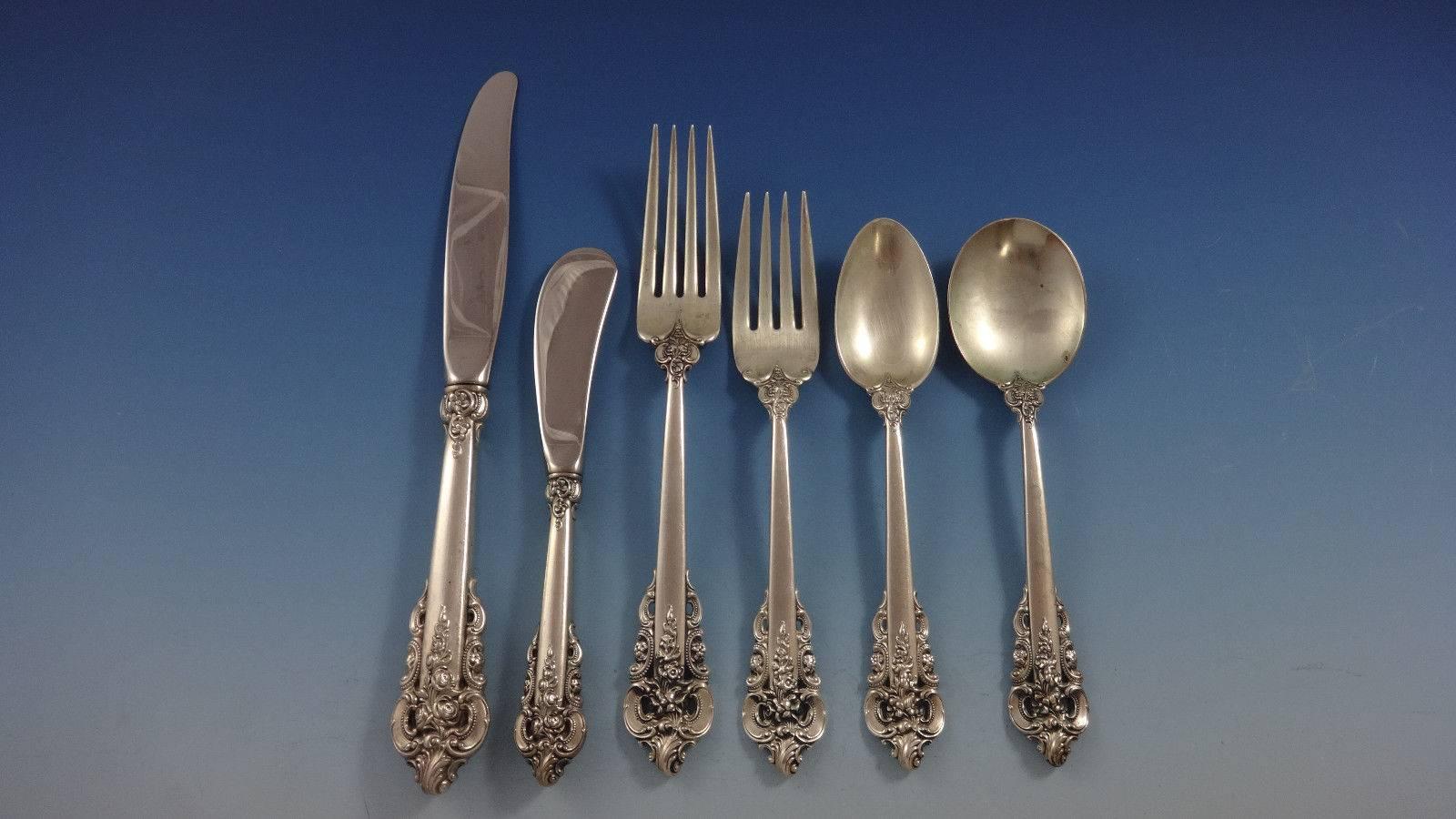 Grande Baroque by Wallace Sterling Silver Flatware Set of 8 Service 48 Pieces In Excellent Condition In Big Bend, WI