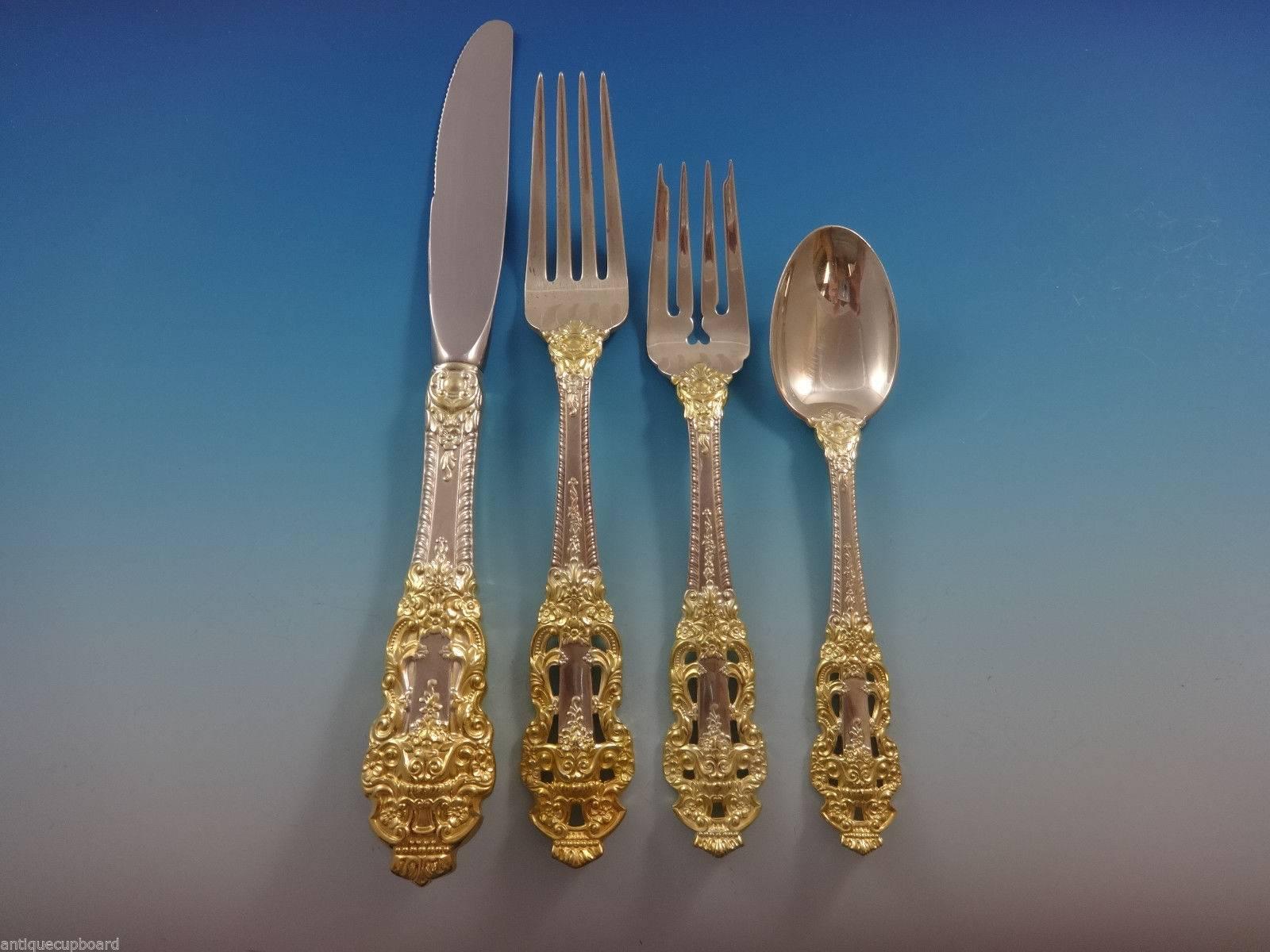 Golden Crown Baroque by Gorham Sterling Silver Flatware Set for 12, 74 Pieces In Excellent Condition In Big Bend, WI