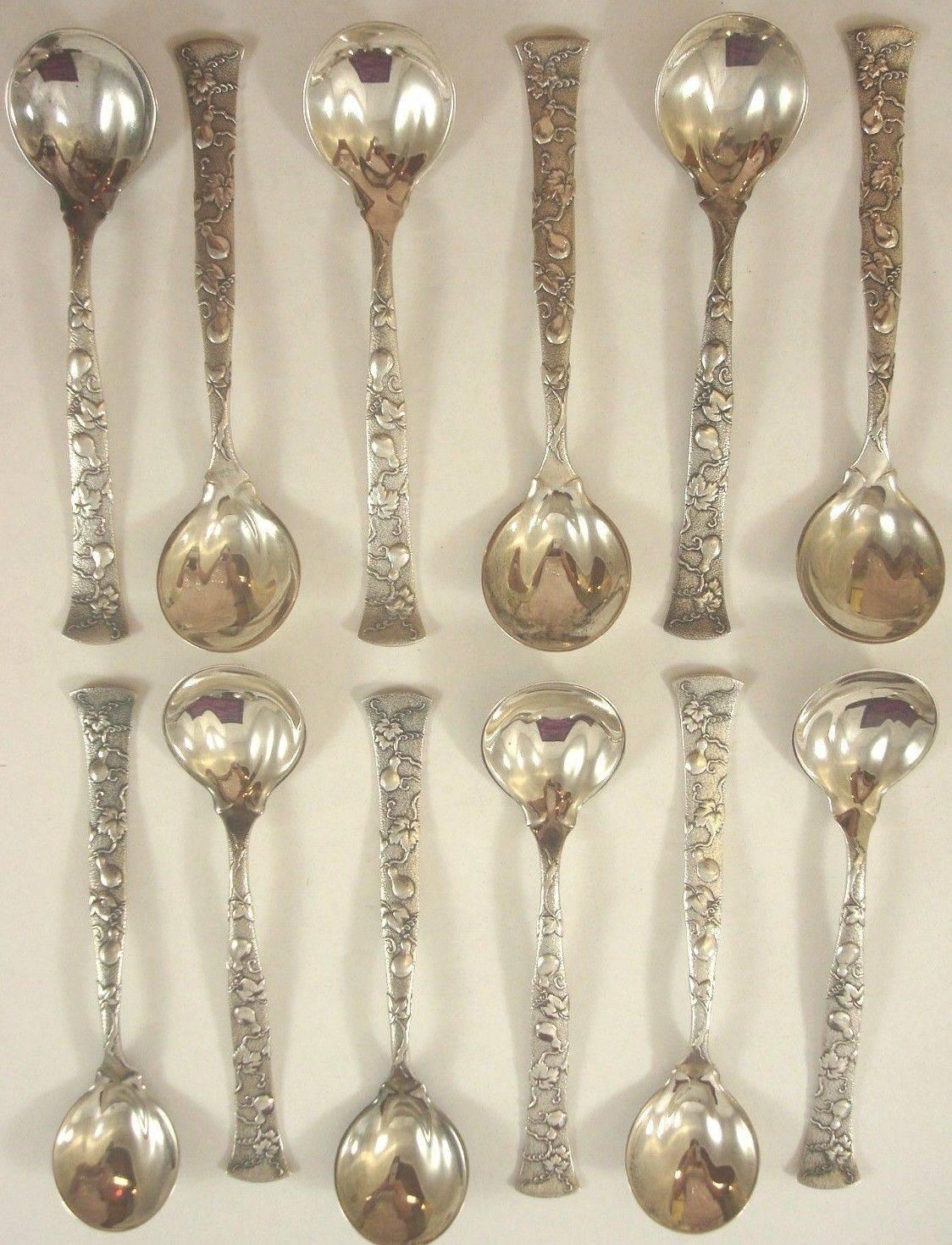 Vine by Tiffany & Co. Sterling Silver Ice Cream Set Original Fitted Box, 13 Pcs 2