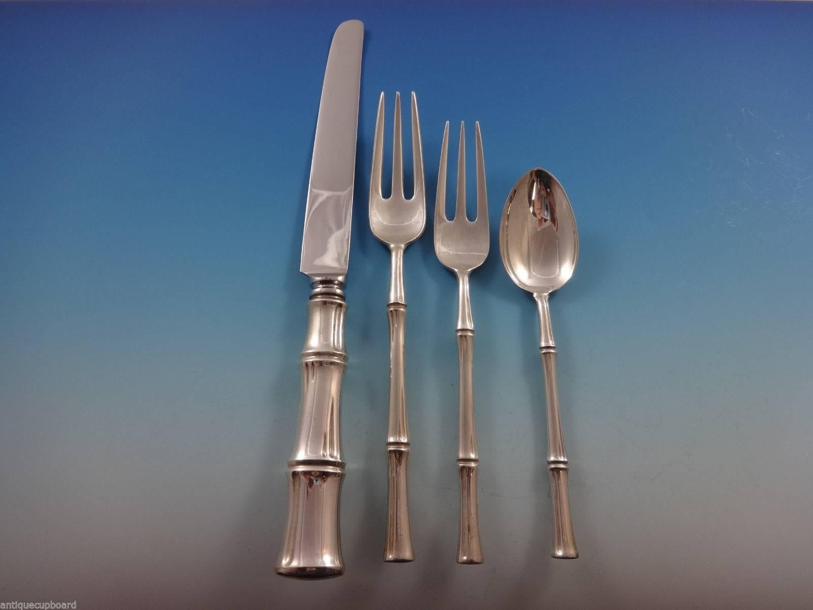 Bamboo by Tiffany Sterling Silver Flatware Set, 73 Pieces, Dinner In Excellent Condition In Big Bend, WI
