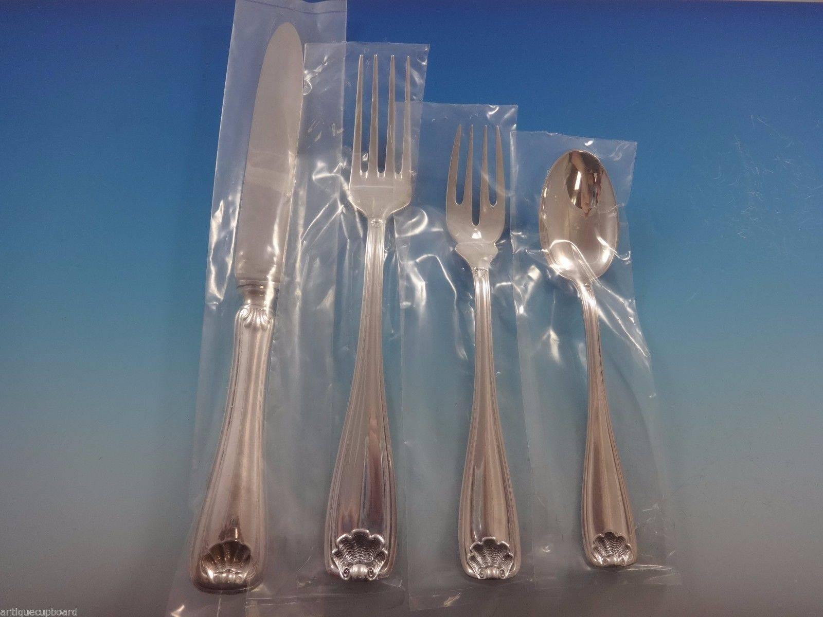 Cellini by Fortunoff Sterling Silver Flatware Dinner Set for 12, 77 Pieces Italy In Excellent Condition In Big Bend, WI