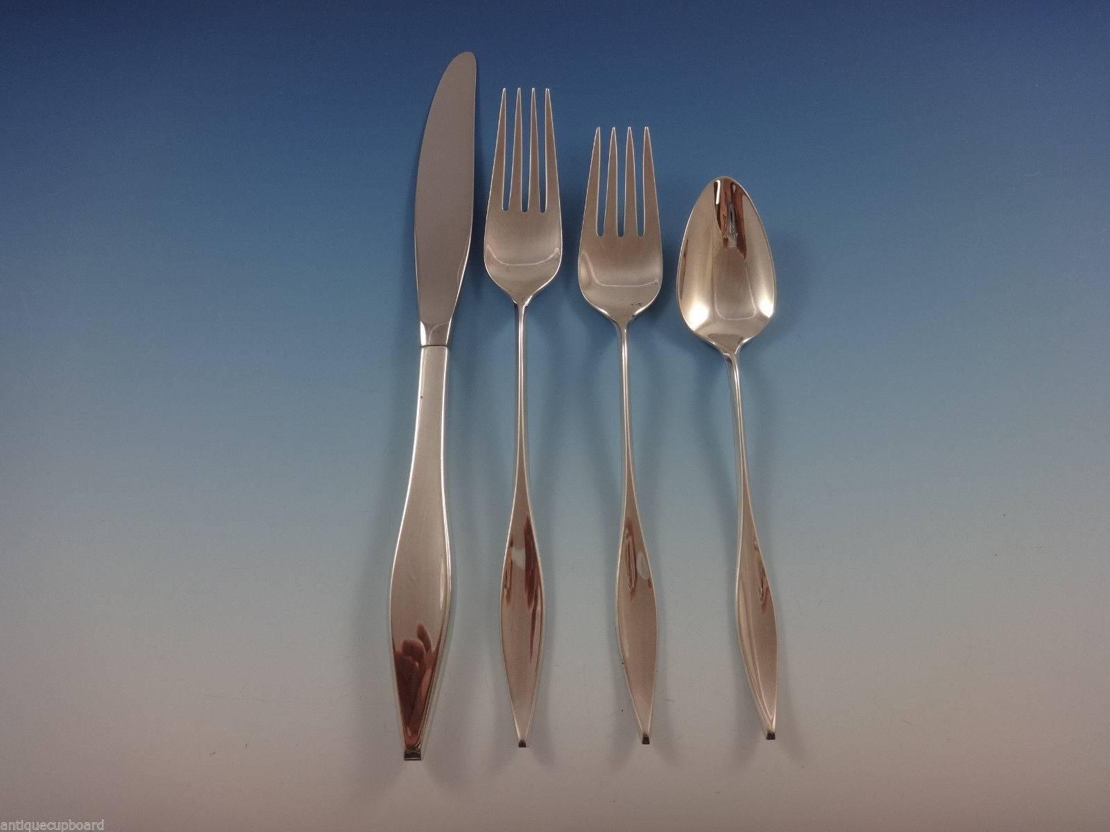 Mid-Century Modern Lark by Reed & Barton Sterling Silver Flatware Set for 12, 76 Pieces, John Prip