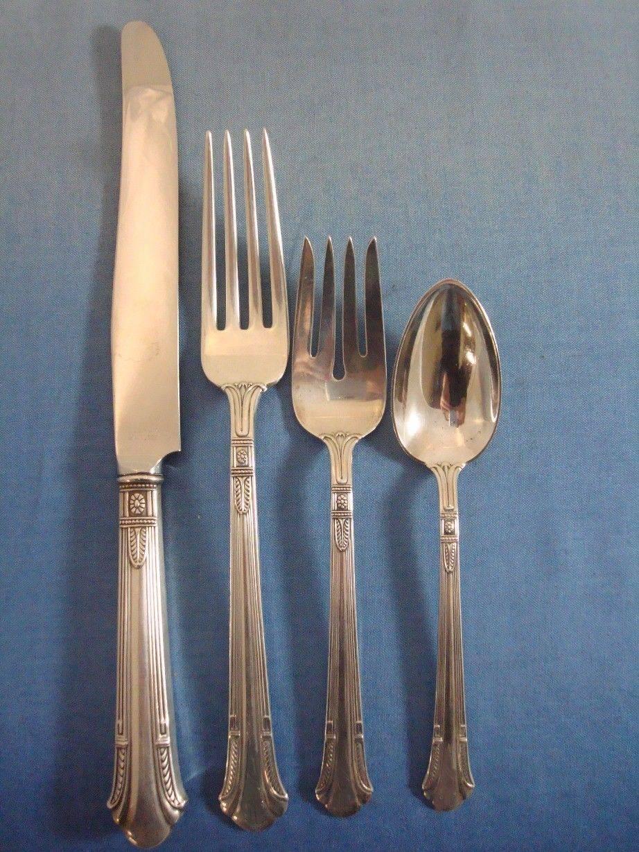 Art Deco Shamrock V by Gorham Sterling Silver flatware set, 100 pieces. This set includes:

12 dinner knives, 9 3/4
