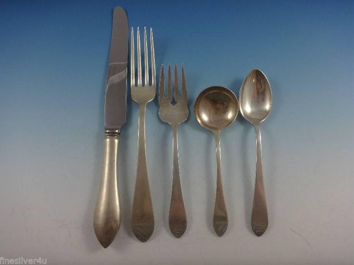 Pointed antique by R&B/D&H dinner size sterling silver flatware set - 65 pieces. This set includes:

12 dinner size knives, 9 1/2
