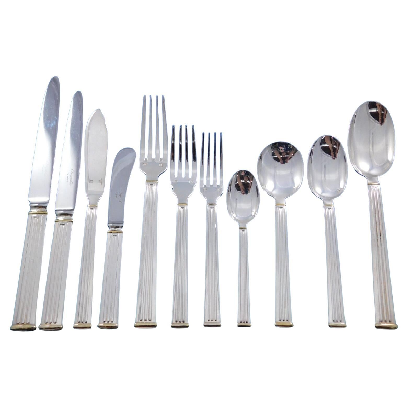 Triade Gold von Christofle, versilbertes Besteckset, 132 Teile, Dinner