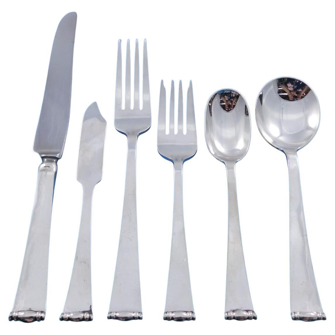 Modern Georgian by Allan Adler Sterling Silver Flatware Set Service 57 pc Dinner For Sale