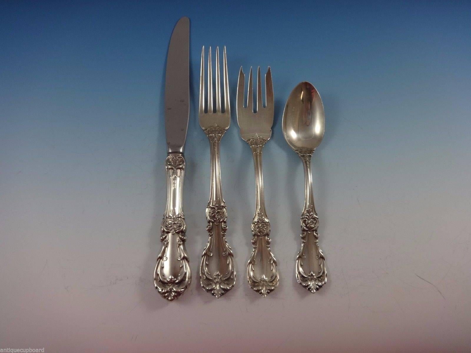 Inspired by the French Renaissance, the burgundy sterling silver flatware pattern from Reed & Barton is decorated with motifs of scrolls, leaves and flowers which captures old world elegance with up-to-date flourishes. 

Burgundy by Reed & Barton