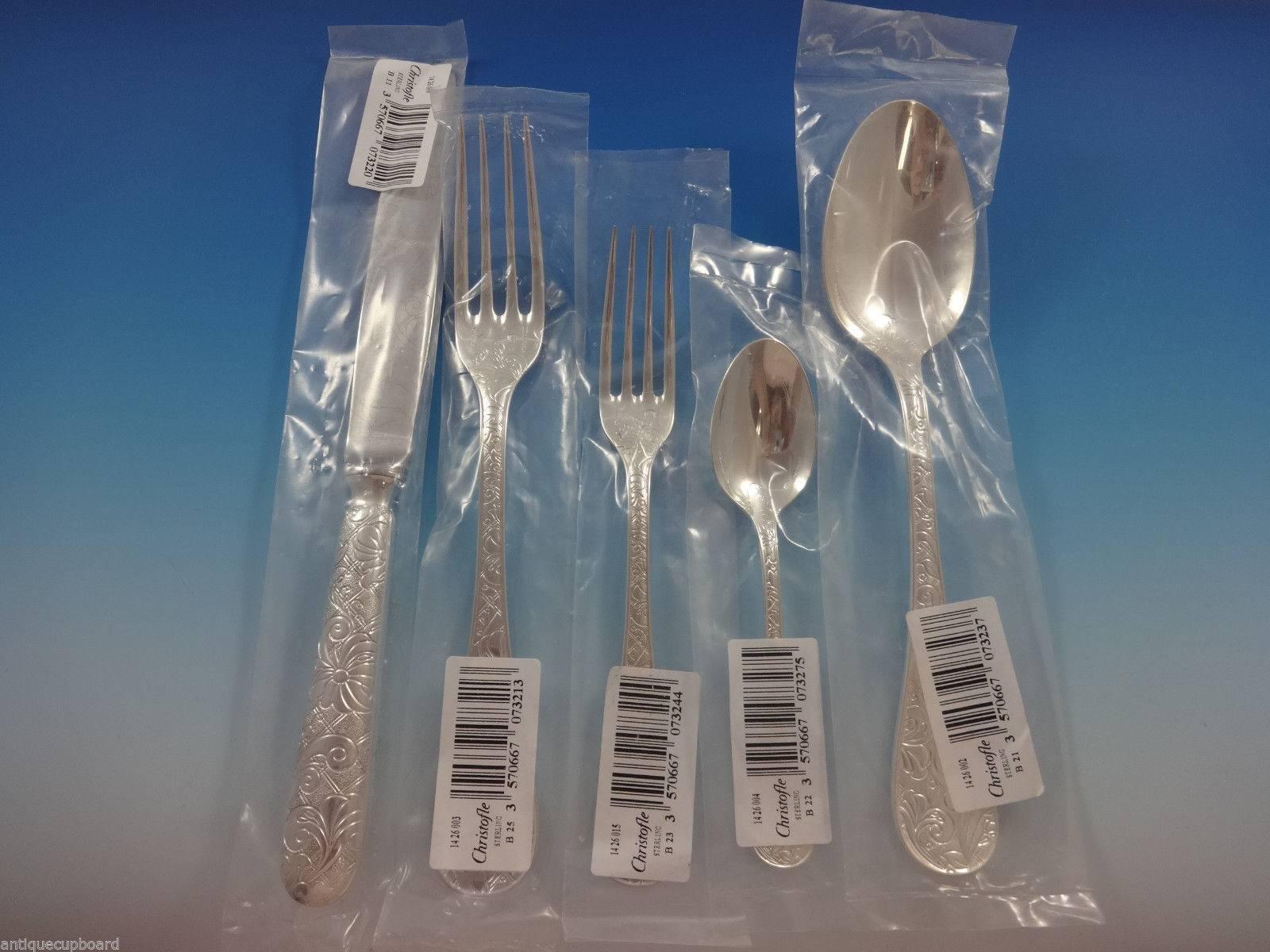 French Jardin D'Eden by Christofle Sterling Silver Flatware Service Set 30 Pieces, New