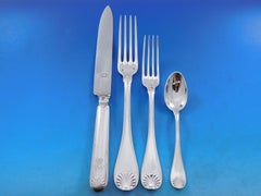 Filet Coquille Shell by Aucoc French 950 Silver Flatware Set Service in Chest