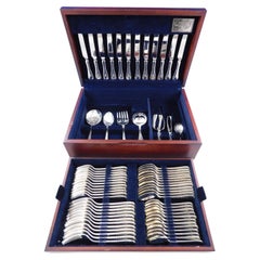 Victorian Bead by Carrs Sterling Silver Flatware Set Service 67 pc in Box Dinner