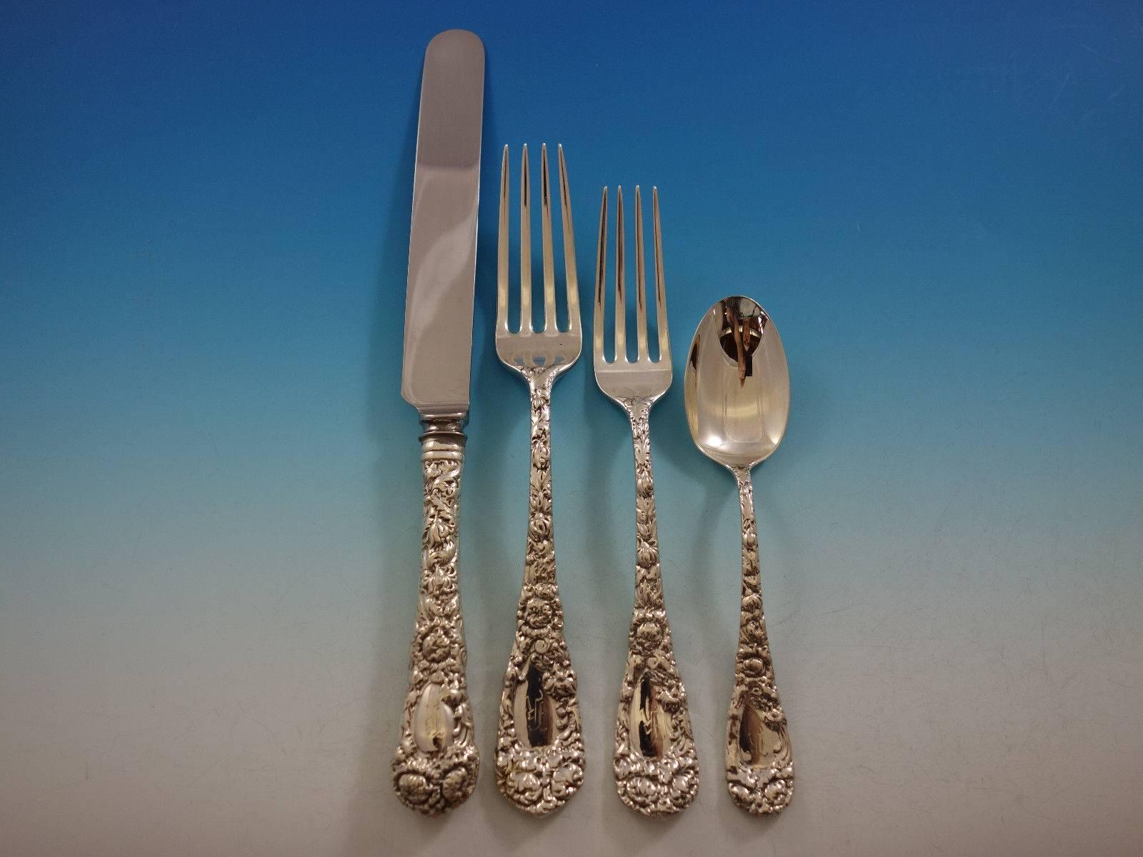 19th Century Chrysanthemum by Durgin Sterling Silver Flatware Set Service 107 Pcs K Monogram