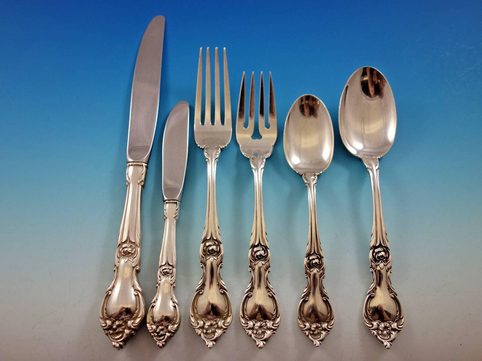 Alexandra by Lunt Sterling Silver Flatware Set for Eight Service 51 Pieces In Excellent Condition In Big Bend, WI