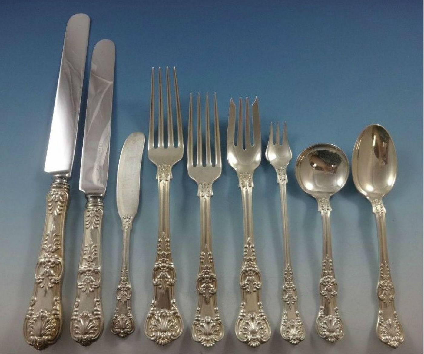 English King by Tiffany & Co. Sterling Silver Dinner Size Flatware Set 110 Pcs In Excellent Condition In Big Bend, WI