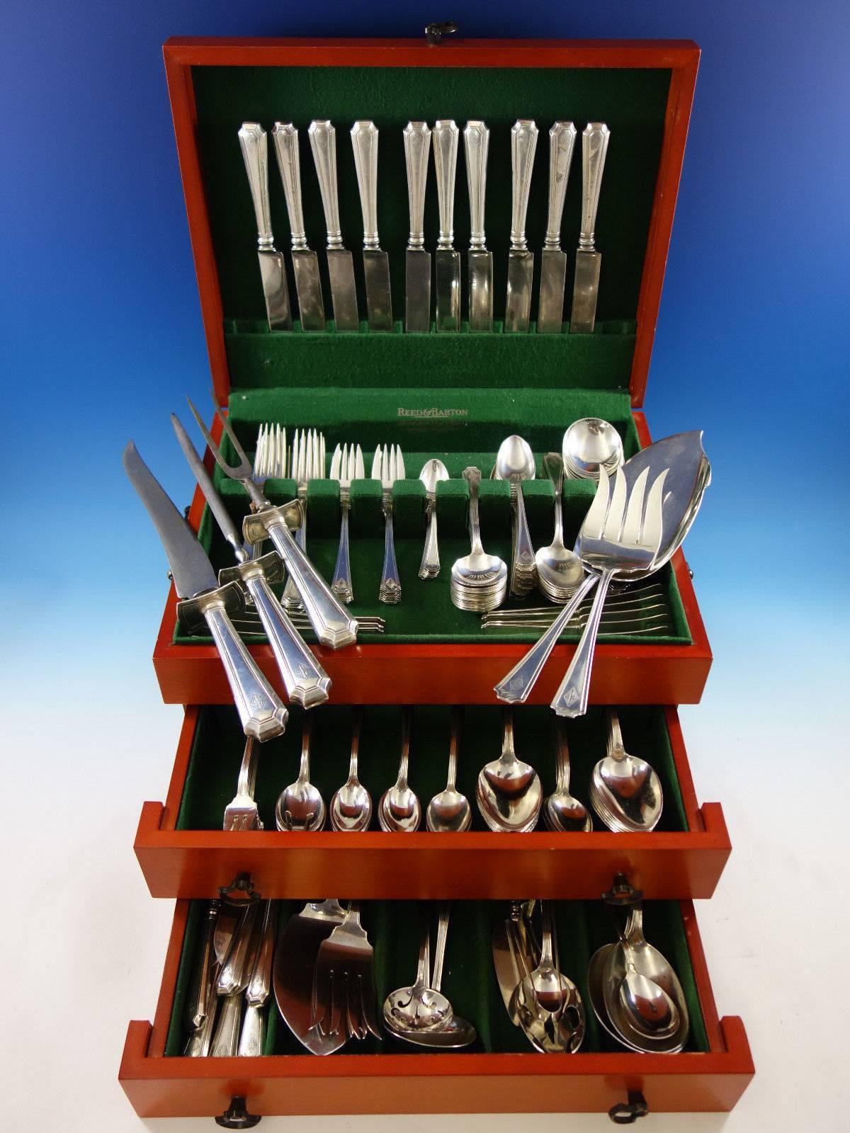 Large Fairfax by Durgin-Gorham sterling silver flatware set, 171 pieces. This set includes: 

Ten knives, 9 1/8