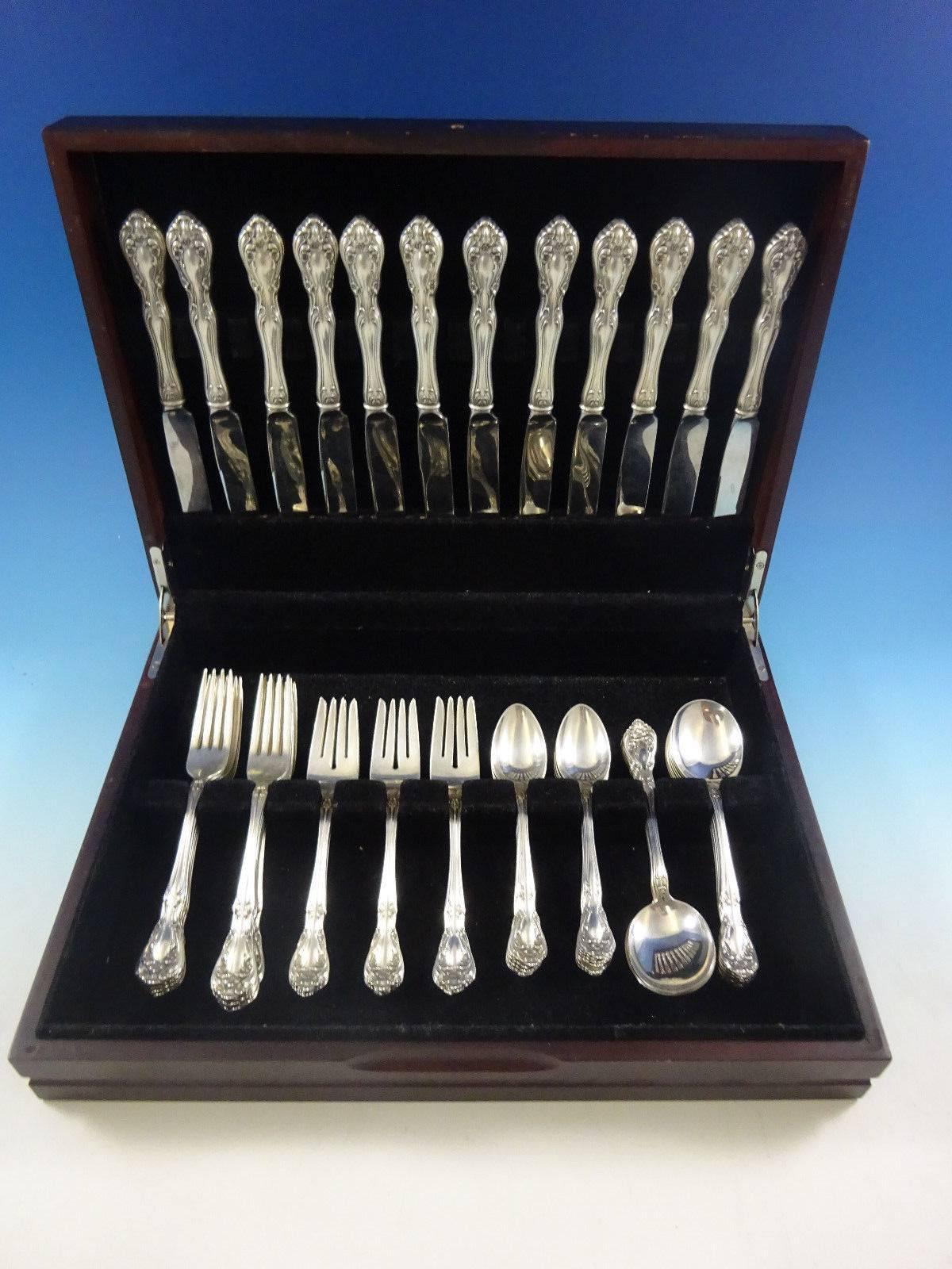 Chateau Rose by Alvin sterling silver Flatware set, 60 pieces. This set includes: 

12 knives, 9