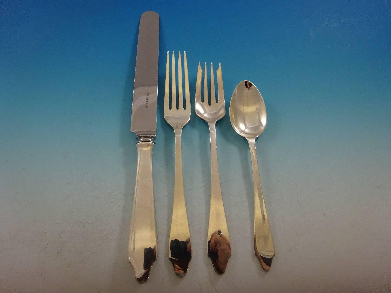 Clinton by Tiffany & Co. Sterling Silver Flatware Set 8 Service 74 Pcs Dinner In Excellent Condition For Sale In Big Bend, WI