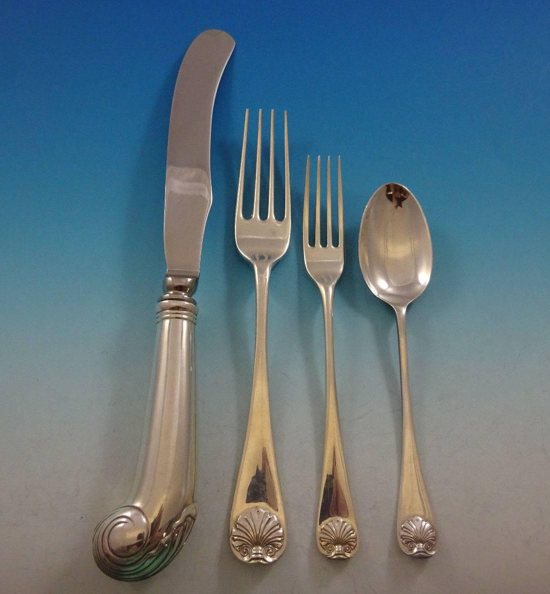 20th Century Williamsburg Shell by Stieff Sterling Silver Flatware Set Service 28 Pieces For Sale