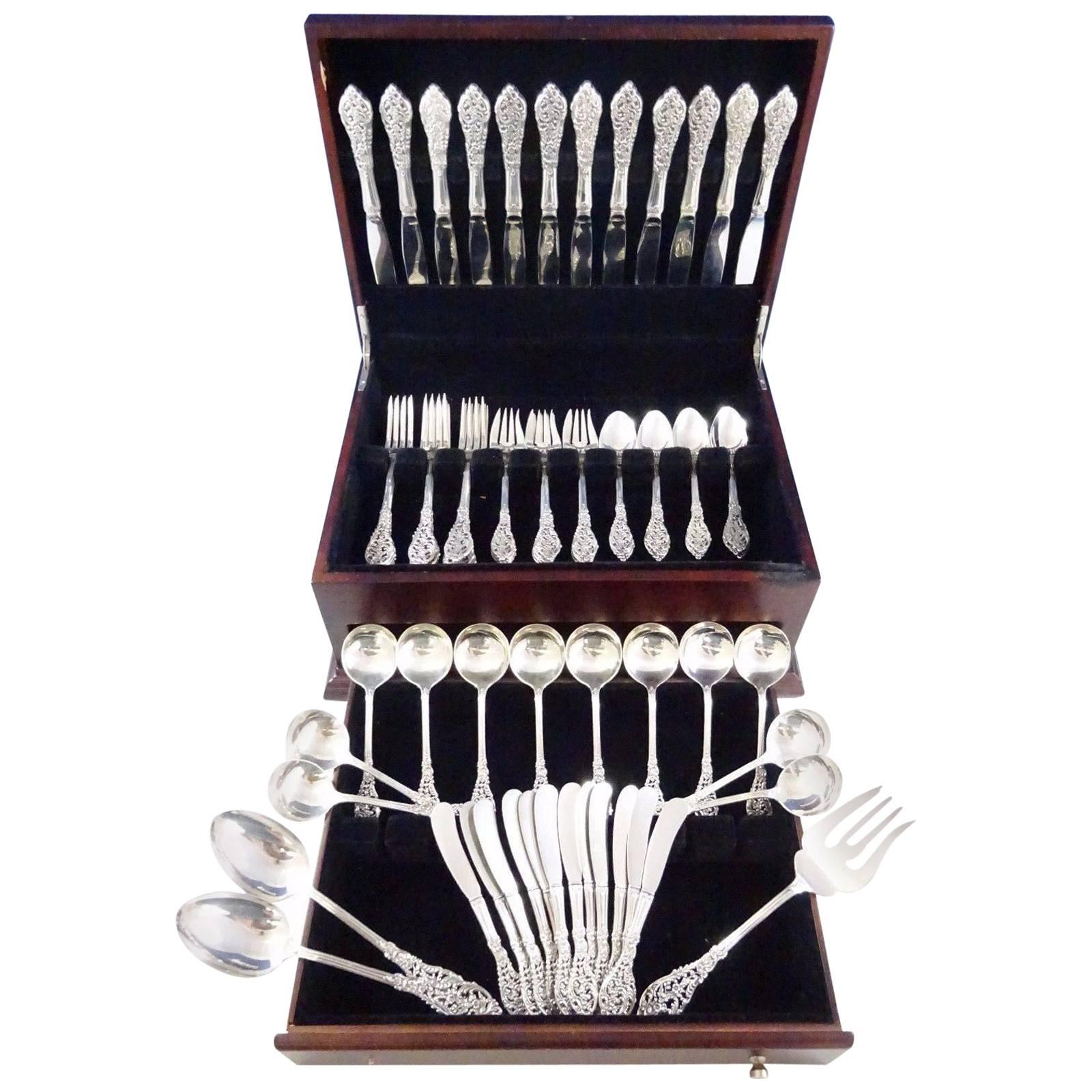 Florentine Lace by Reed & Barton sterling dilver flatware set of 75 pieces. This set includes: 

12 knives, 9