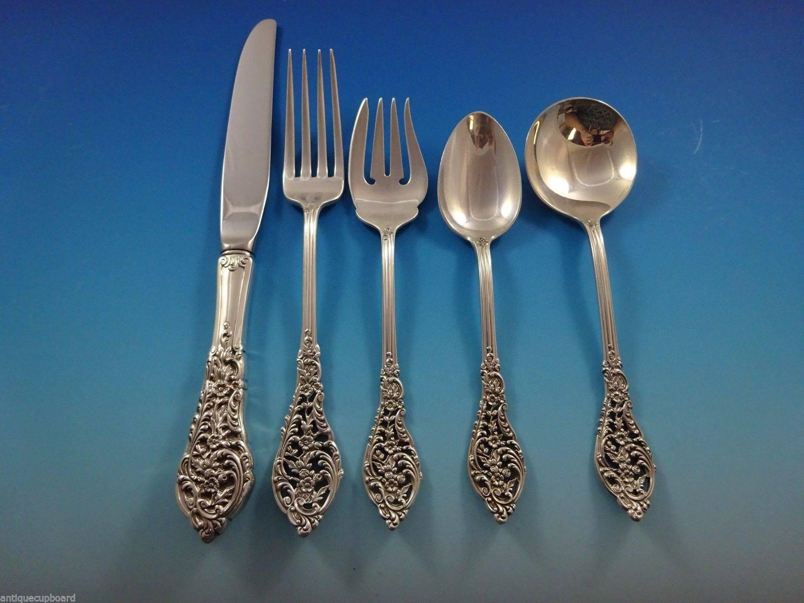 Florentine Lace by Reed & Barton Sterling Silver Flatware Set 12 Service 75 Pcs In Excellent Condition For Sale In Big Bend, WI