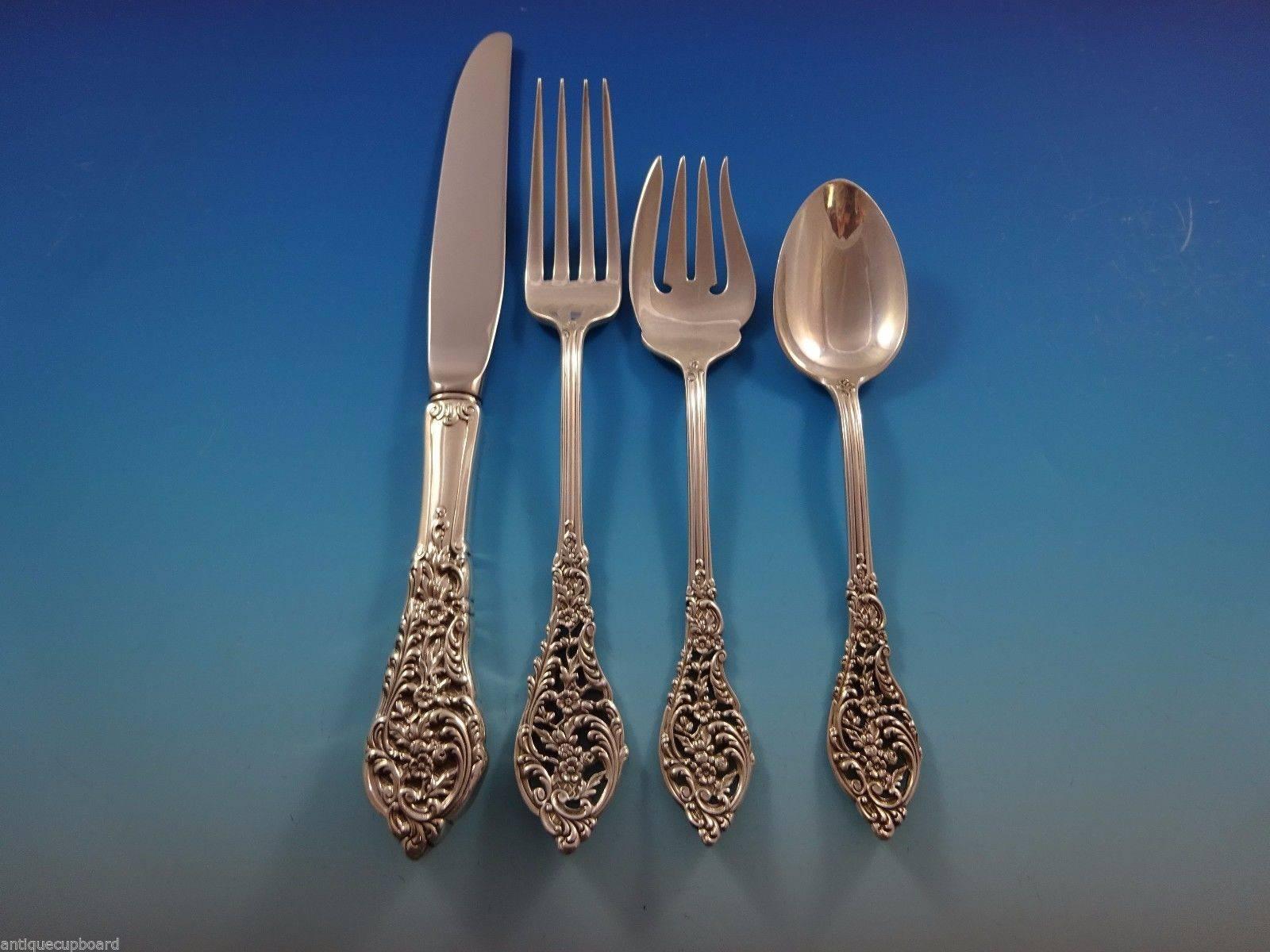 Mid-20th Century Florentine Lace by Reed & Barton Sterling Silver Flatware Set 12 Service 75 Pcs For Sale