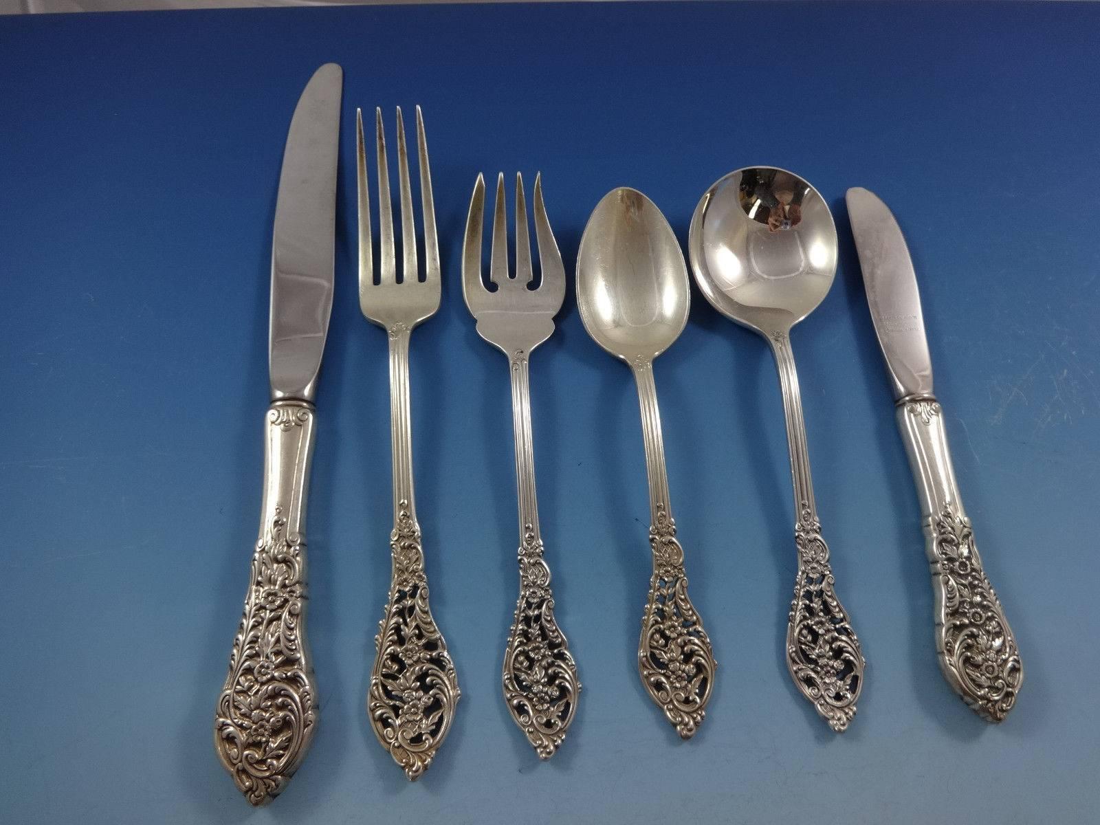Florentine Lace by Reed & Barton Sterling Silver Flatware Service 8 Set 57 Pcs In Excellent Condition For Sale In Big Bend, WI