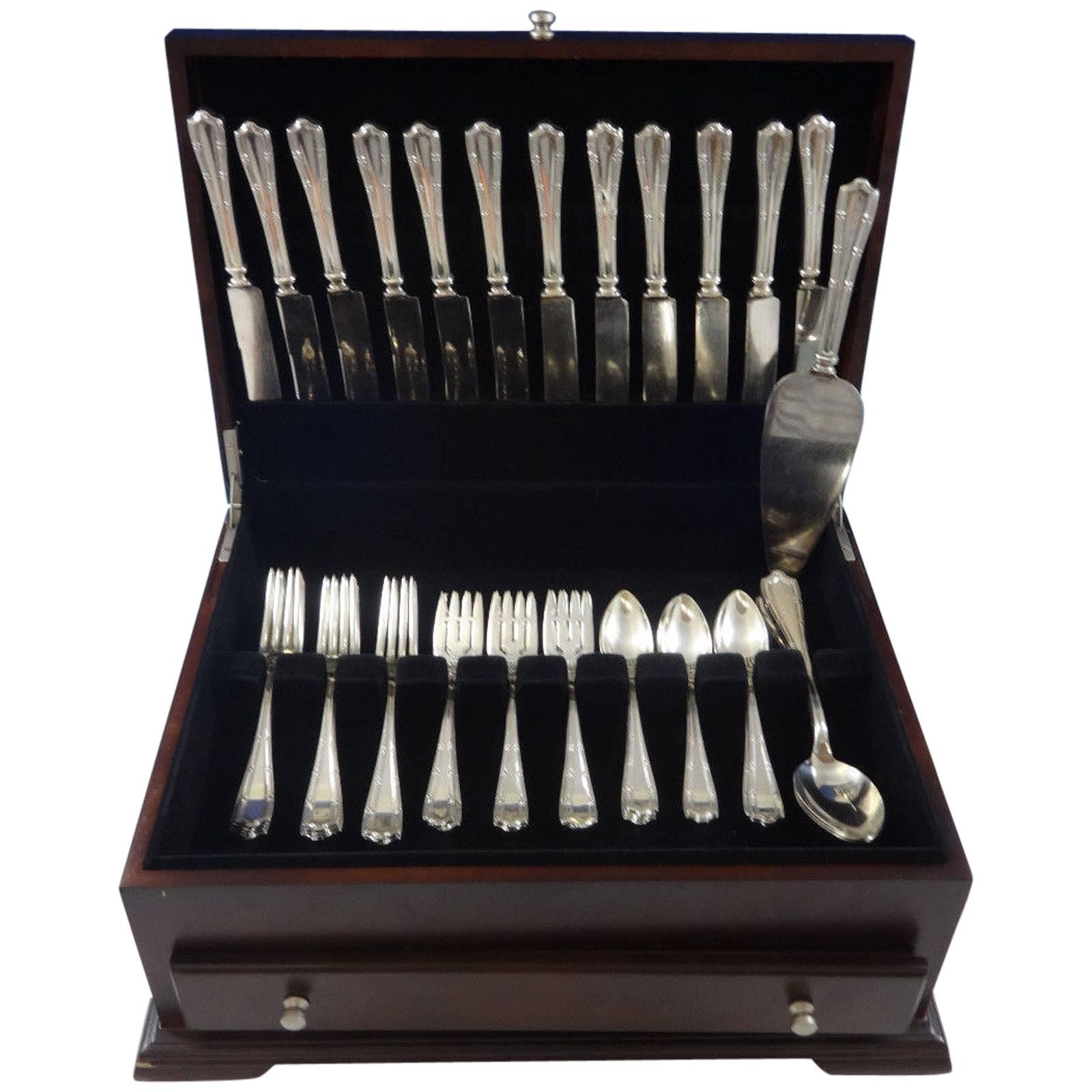 Francis I by Alvin sterling silver flatware set - 52 pieces. This set includes: 

12 knives with silverplated Old French blades, 8 7/8