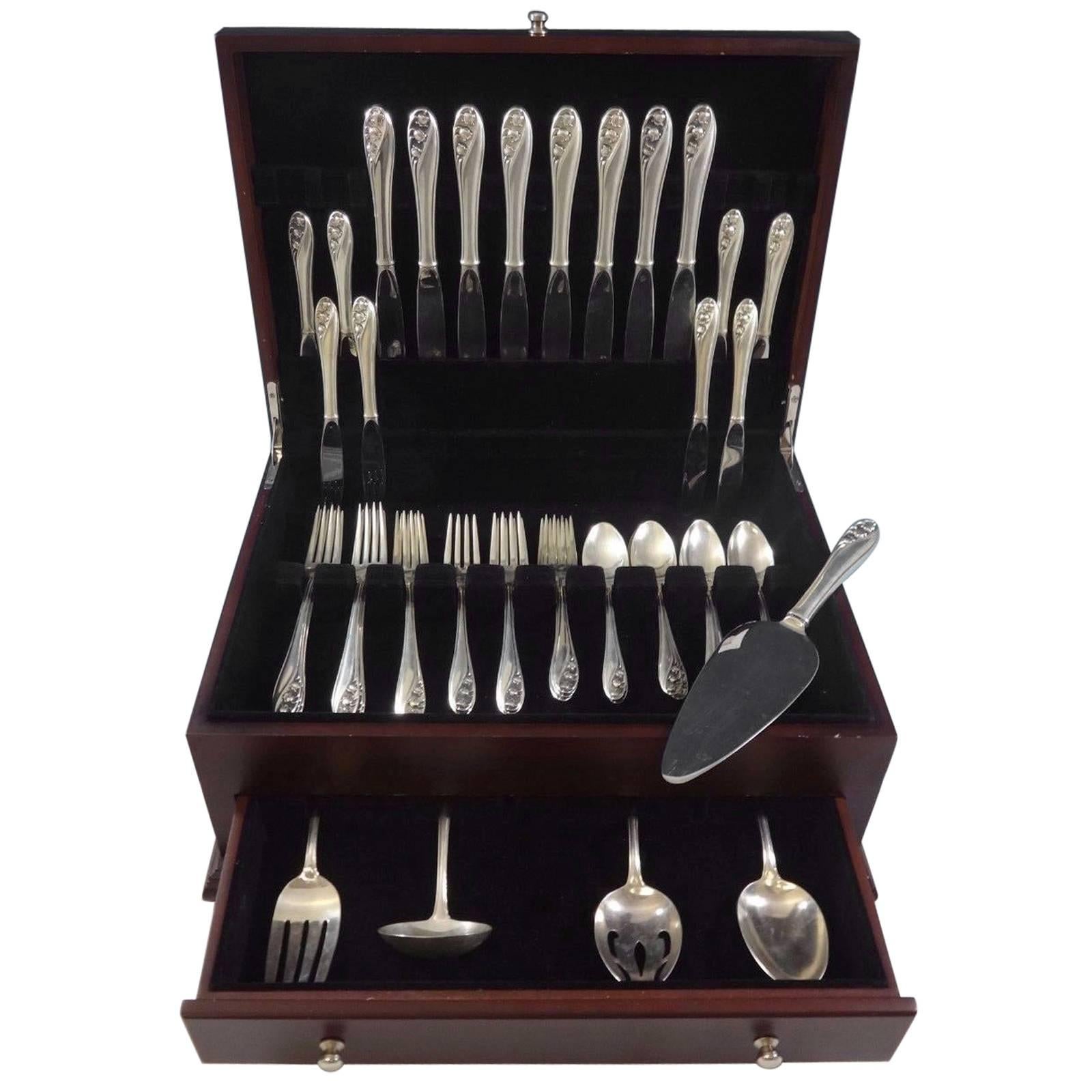 Beautiful Lily of the valley by Gorham sterling silver flatware set of 45 pieces. This set includes: Eight knives, 9