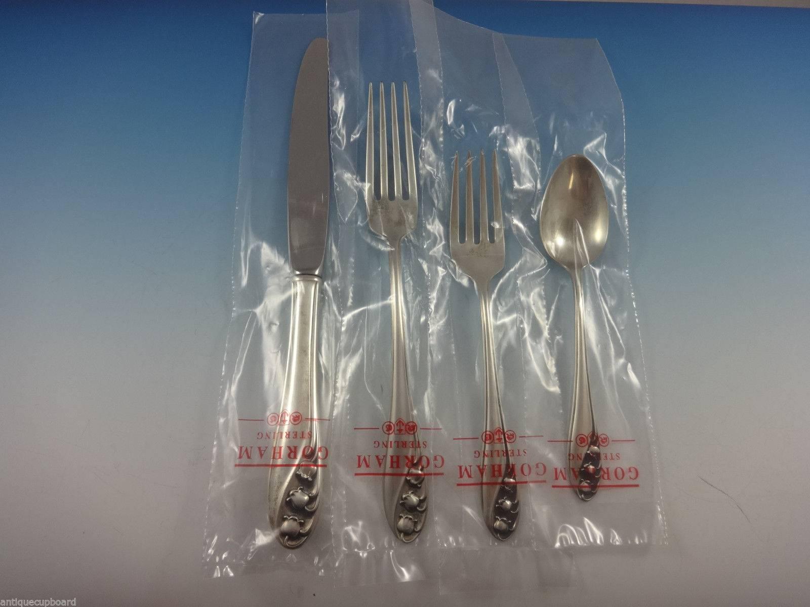 Lily of the Valley by Gorham Sterling Silver Flatware Set Dinner Size for 8 New 4