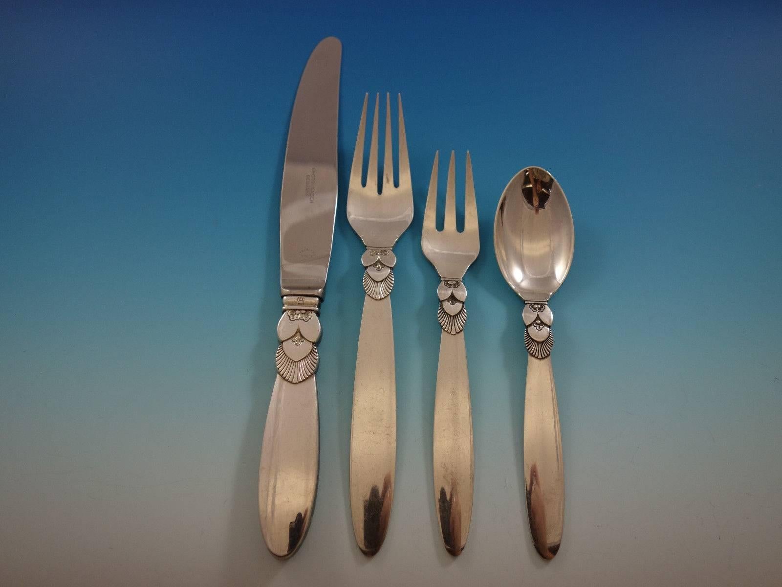Cactus by Georg Jensen Sterling Silver Flatware Set Service 30 Pieces Dinner In Excellent Condition In Big Bend, WI