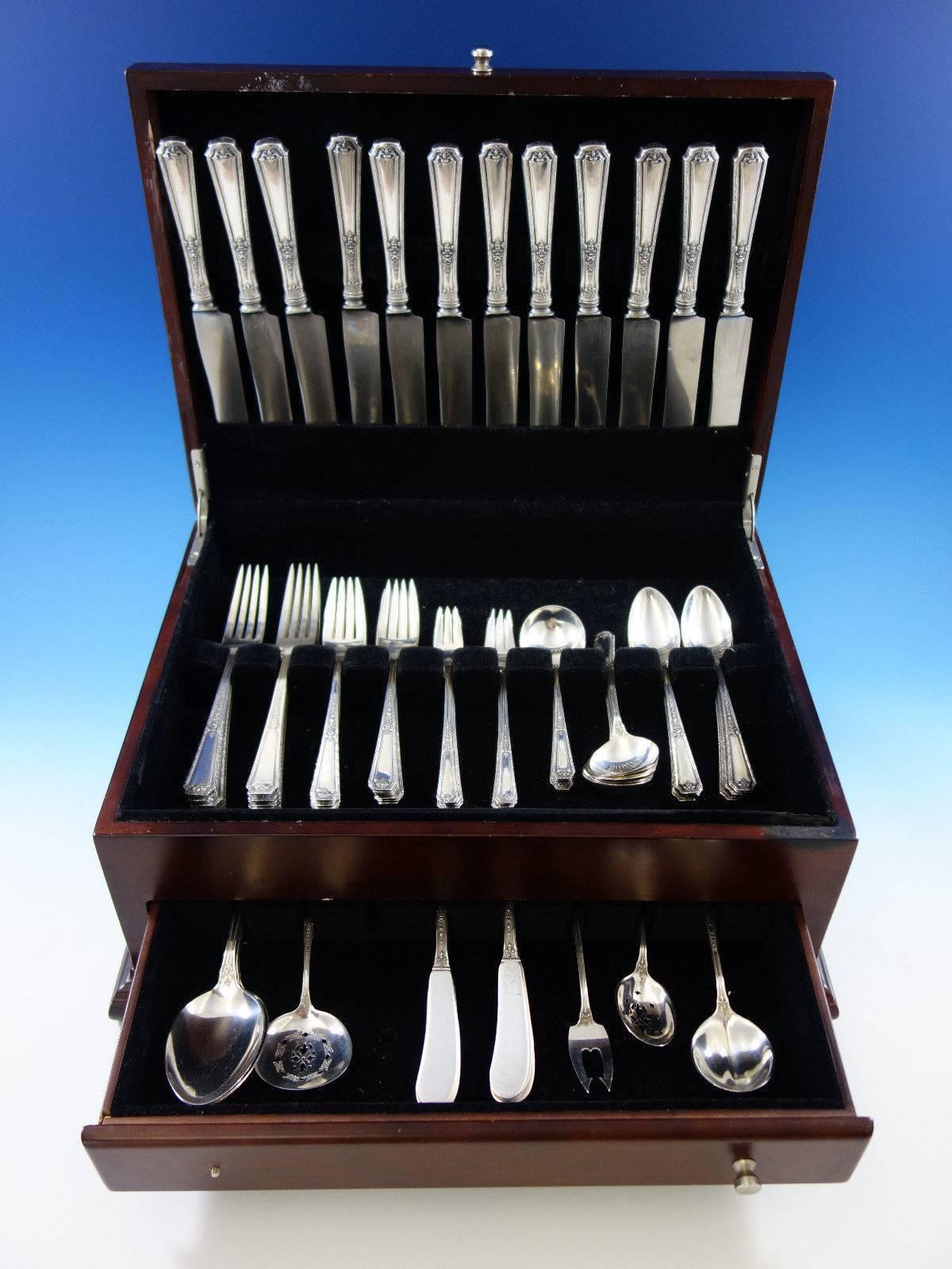 Louis XIV by Towle sterling silver flatware set, 91 pieces. This set includes: 

12 knives, 9 1/4