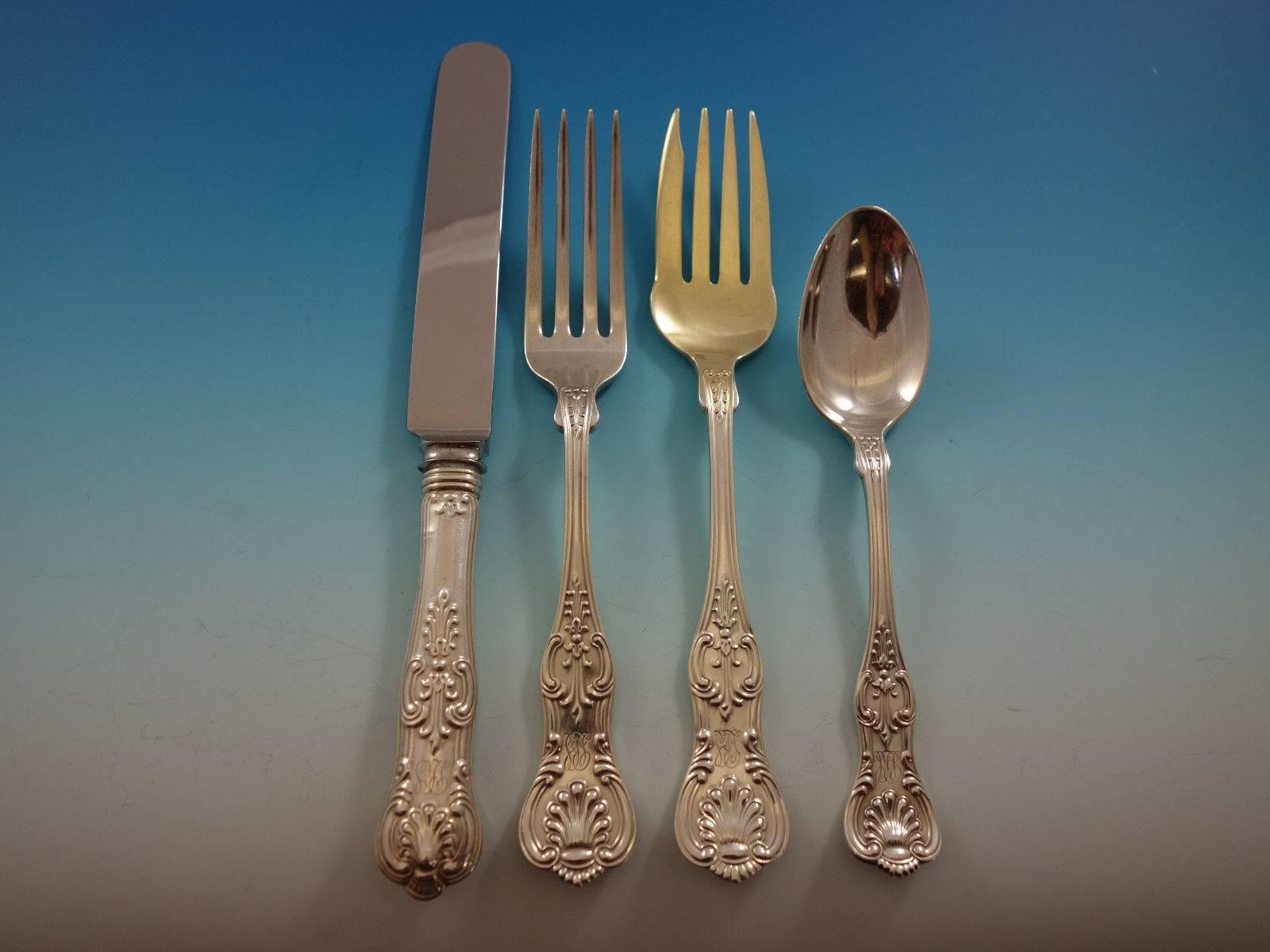 King by Dominick & Haff Sterling Silver Dinner Flatware Set 12 Service 100 Pcs In Excellent Condition For Sale In Big Bend, WI
