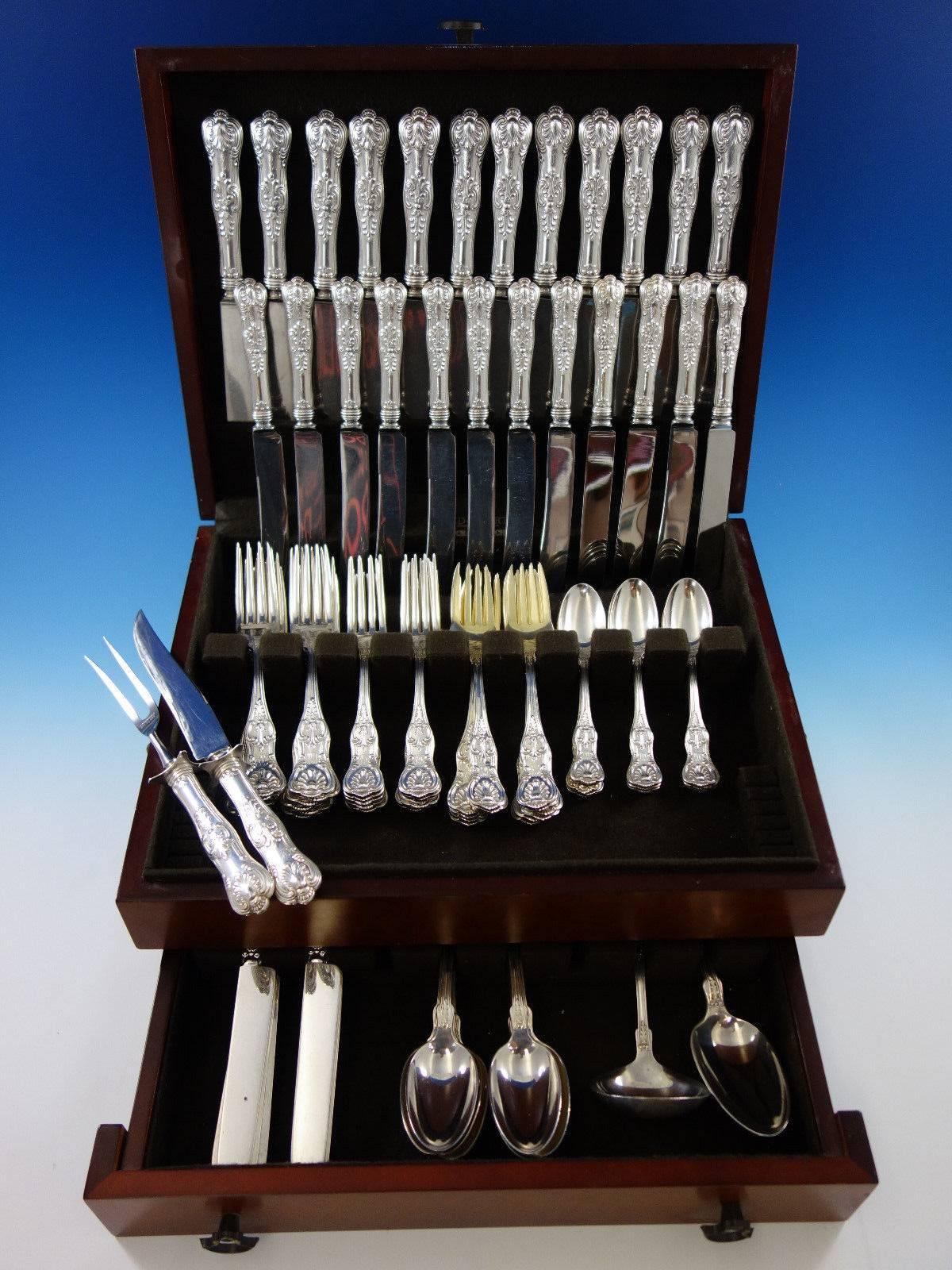 Dinner size King Edward by Gorham sterling silver flatware set, 32 pieces. This set includes: 

eight dinner size knives, 9 5/8