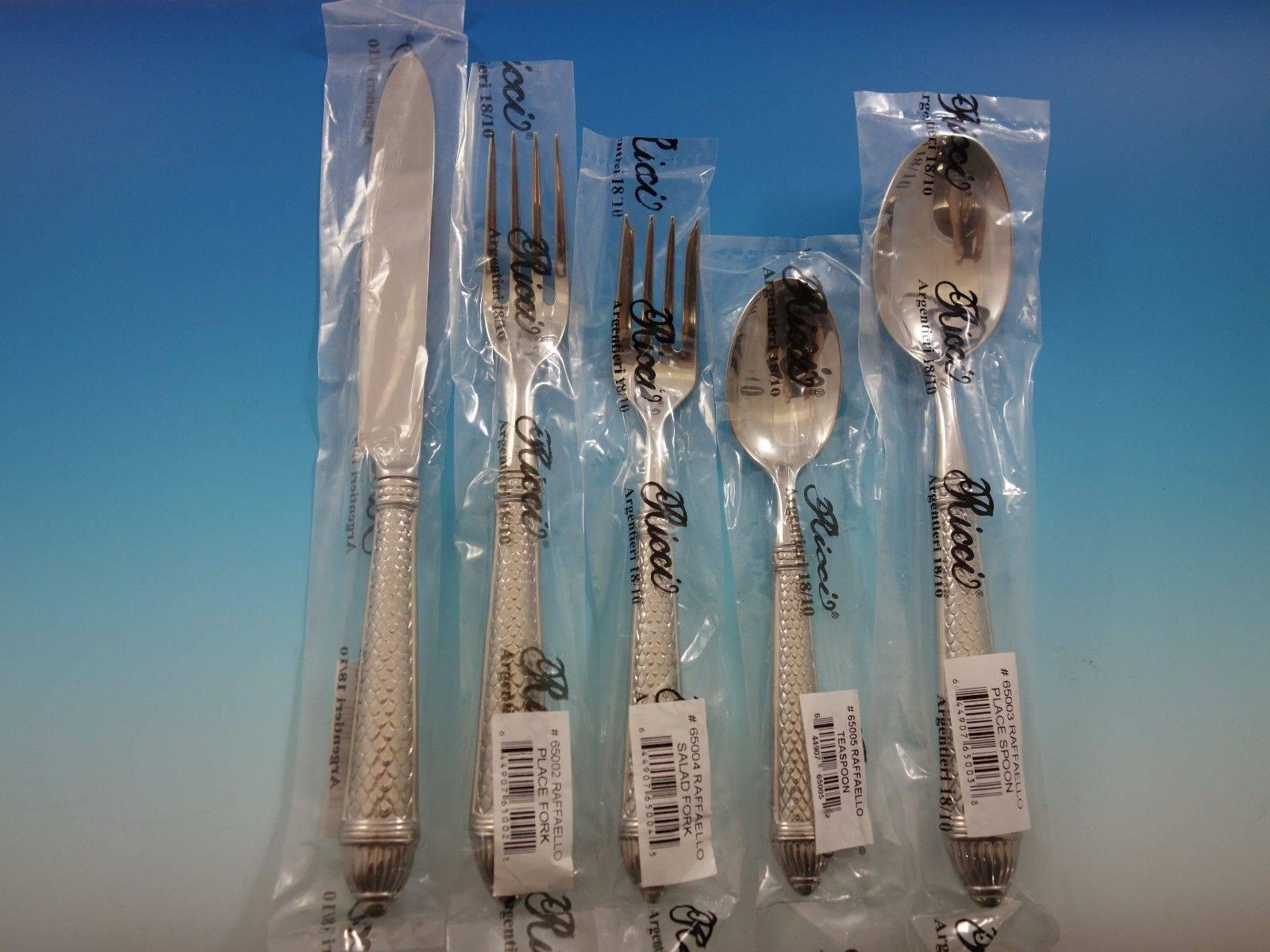 Brand new Raffaello by Ricci stainless steel flatware set for 12, 65 pieces. Highest quality stainless for everyday dining elegance! This set includes:

12 dinner knives, 9 7/8