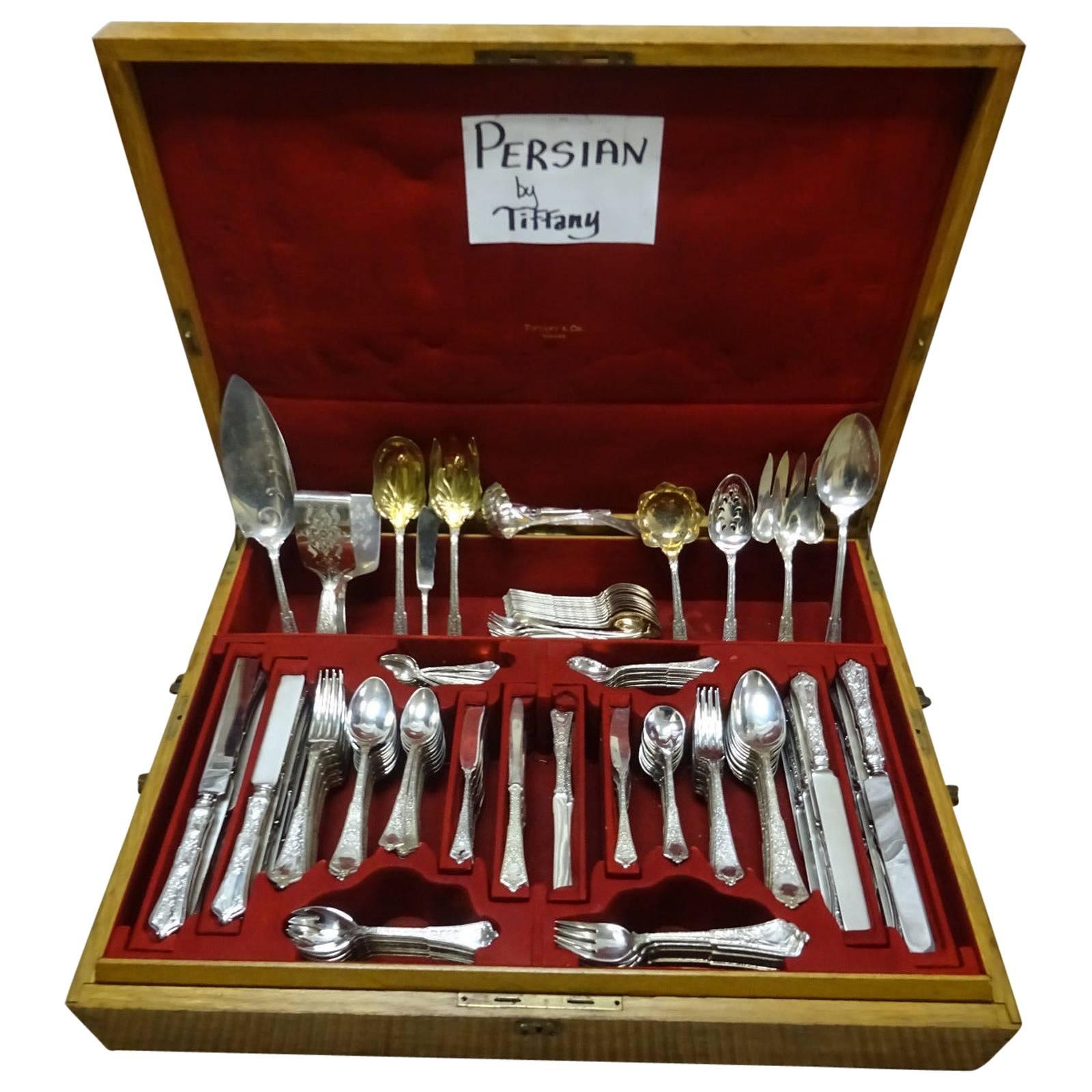 Persian by Tiffany & Co. Sterling Silver flatware set - dinner size 213 pieces in huge vintage Tiffany chest. This set includes: 12 dinner size knives, 10 3/8