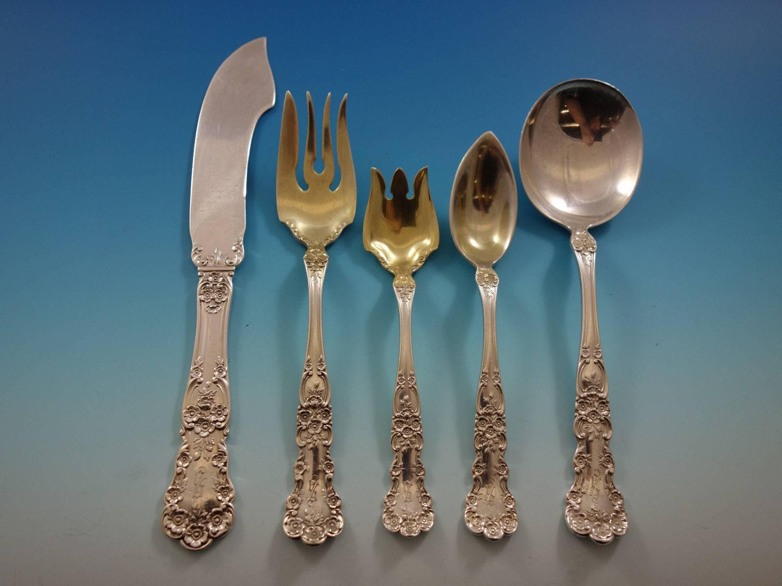 Outstanding Buttercup by Gorham sterling silver flatware set, 286 pieces in huge original vintage fitted chest. This set includes:

12 dinner size knives, 9 1/2