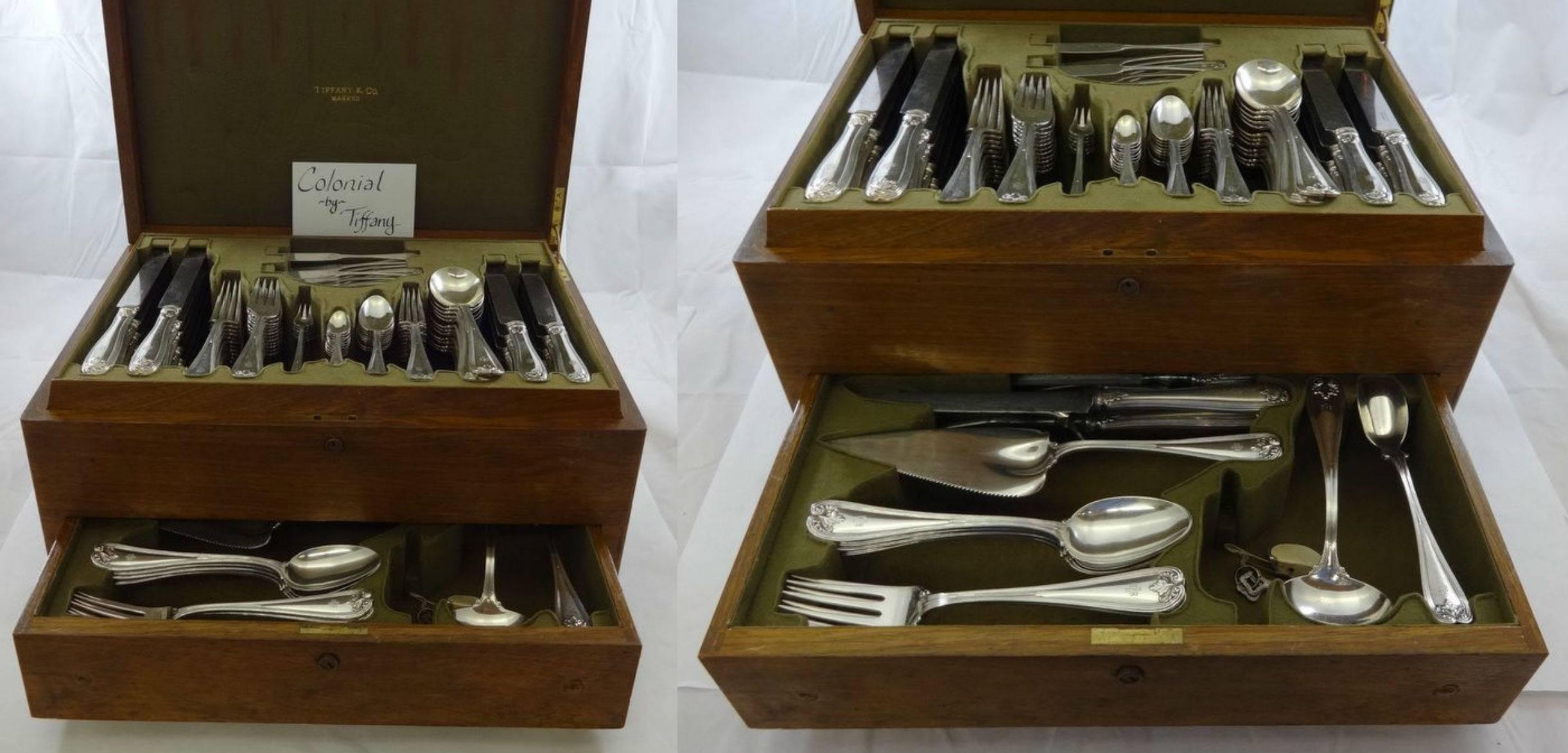 Colonial by Tiffany Sterling Silver Flatware Set Service 134 Pieces Fitted Box 4
