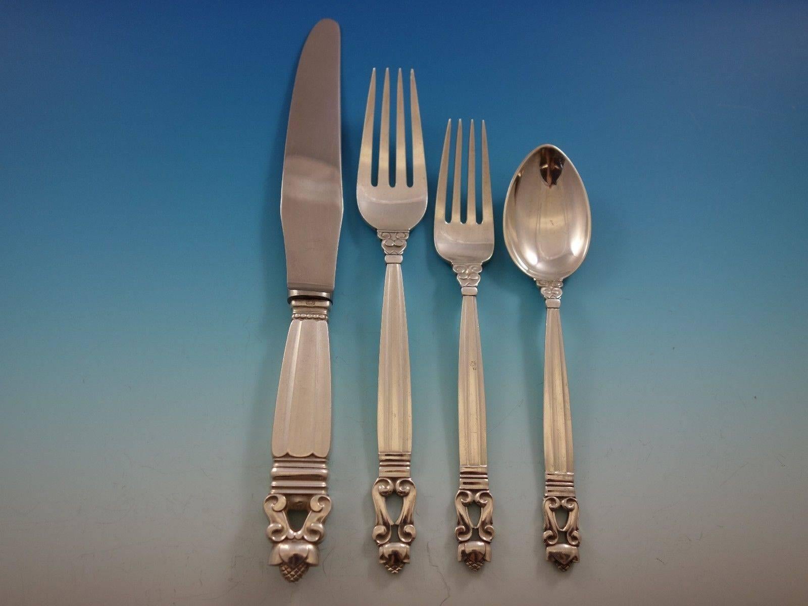 Acorn by Georg Jensen Sterling Silver Flatware Set 12 Service Dinner Huge 156 Pc In Excellent Condition In Big Bend, WI