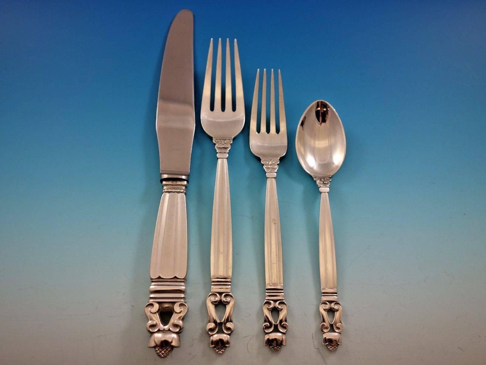 Acorn by Georg Jensen sterling silver dinner size flatware set - 62 pieces. This set includes: 12 dinner knives, short handle, 9 1/8