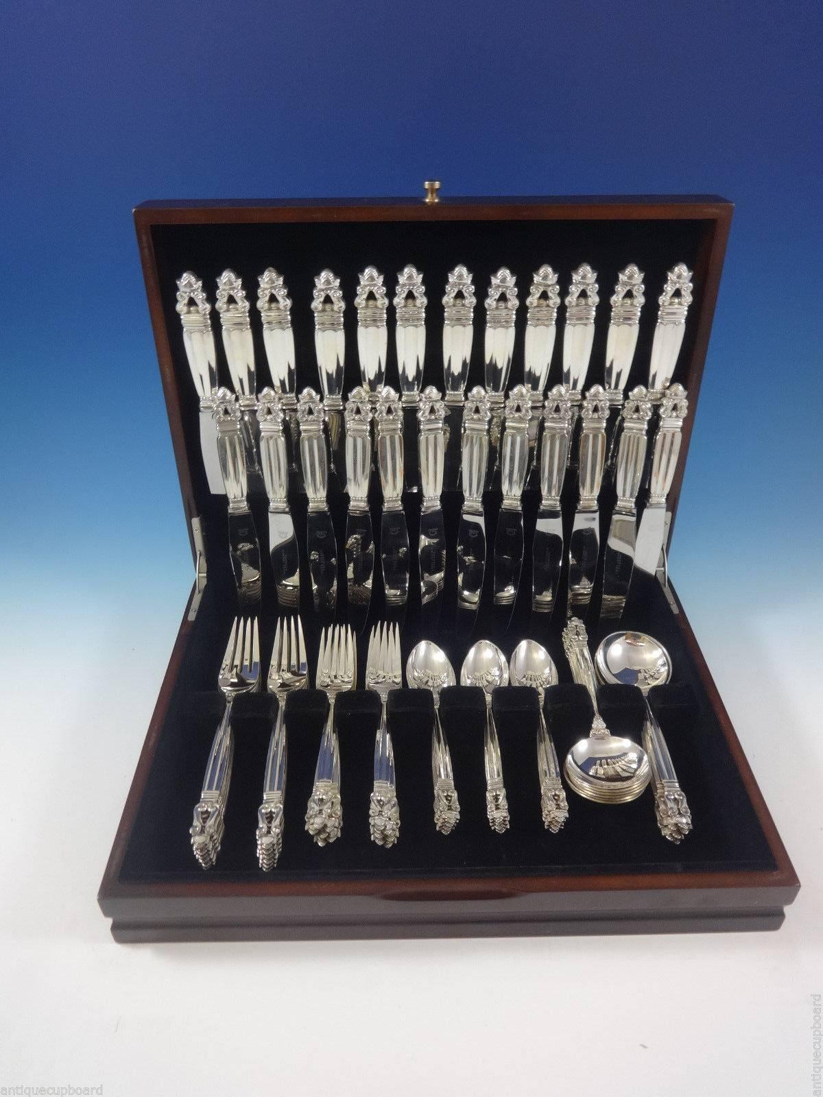 Acorn by George Jensen sterling silver flatware set - 72 pieces. This set includes: 12 dinner knives, short handle, 9 1/8