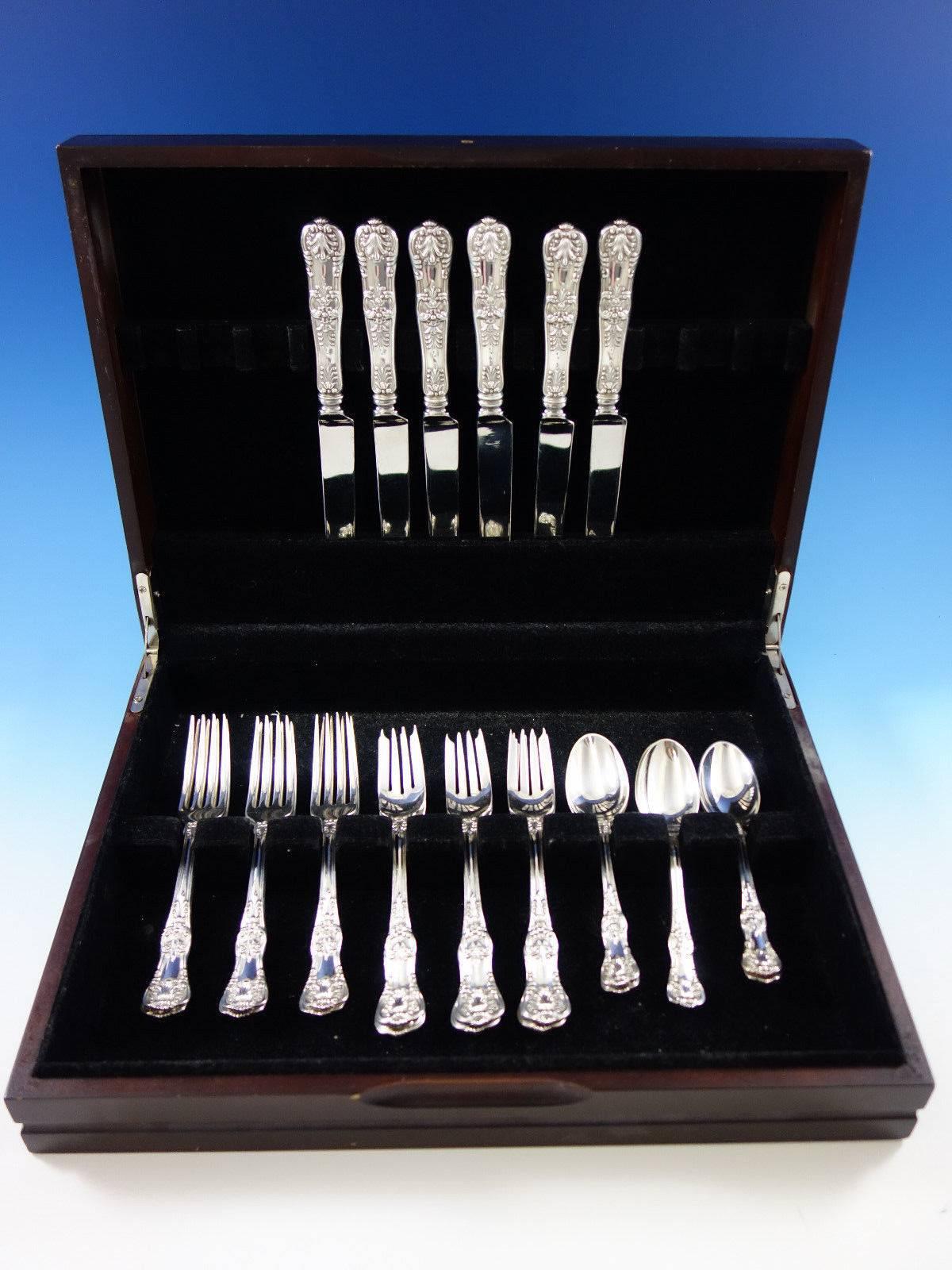 English King by Tiffany & Co. sterling silver flatware set, 24 pieces. This set includes: 6 Knives, 9