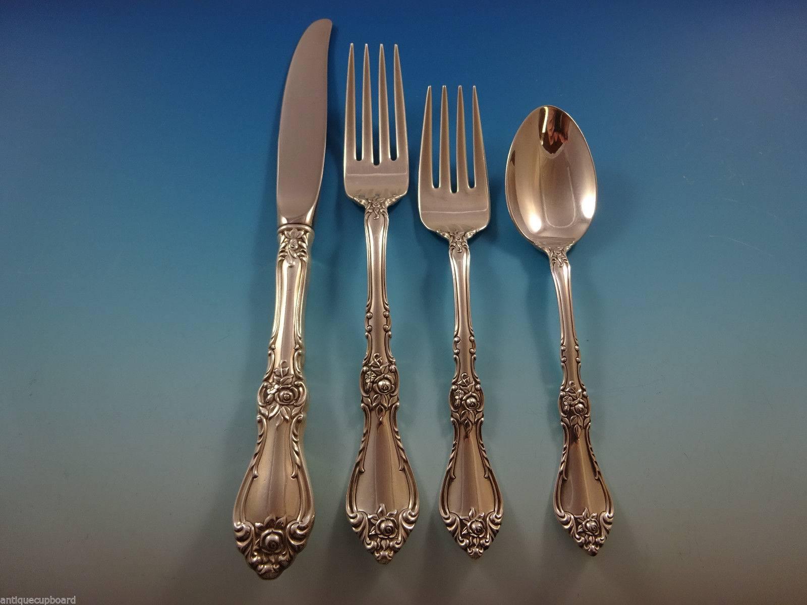 American Royal Rose by Wallace Sterling Silver Flatware Set for 12 Service of 67 Pieces For Sale
