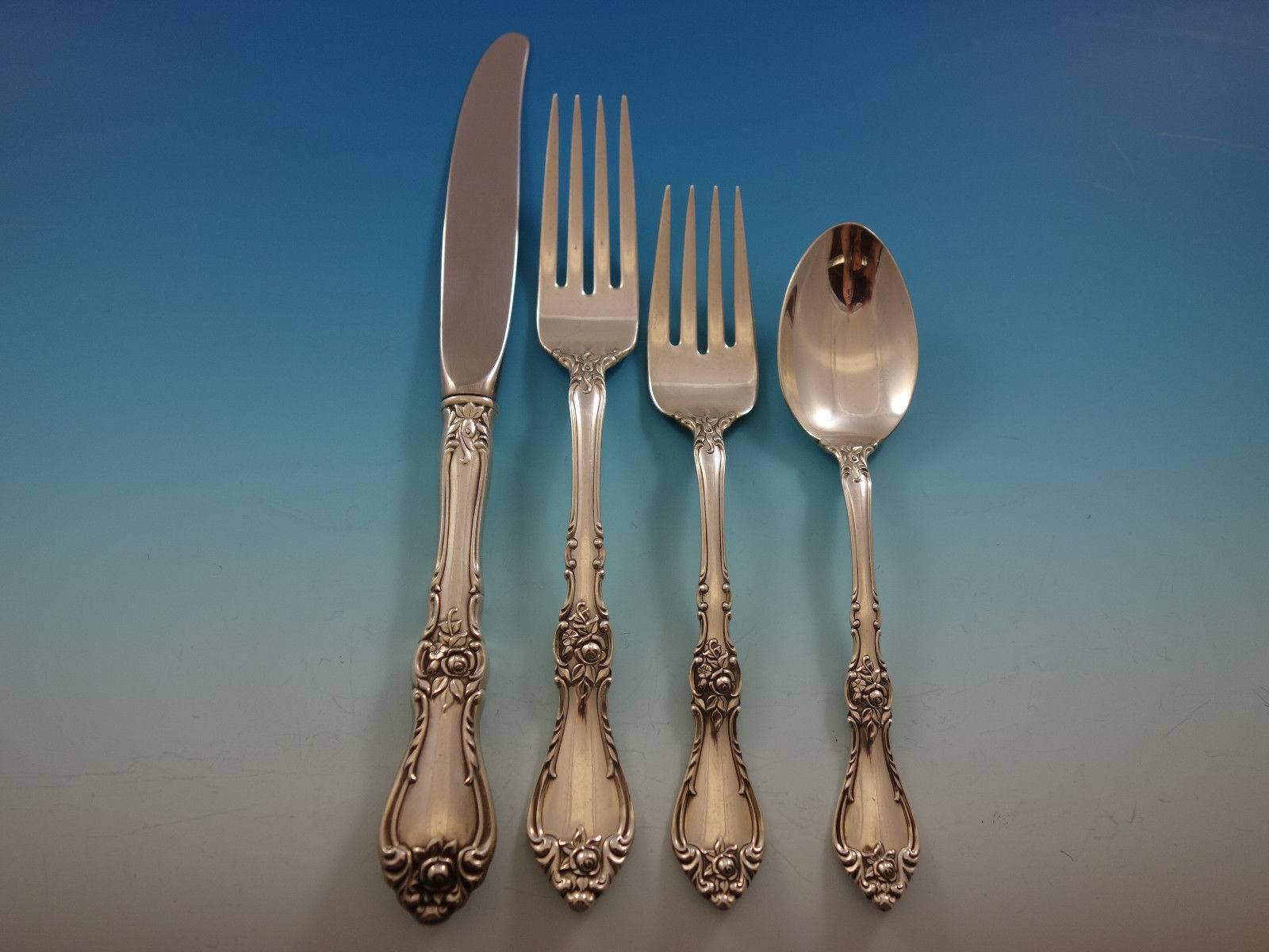 American Royal Rose by Wallace Sterling Silver Flatware Set for Eight Service 40 Pieces For Sale