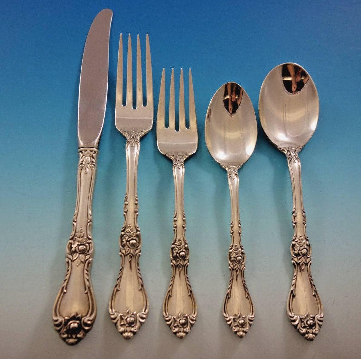 Royal Rose by Wallace Sterling Silver Flatware Set for Eight Service 40 Pieces For Sale 2