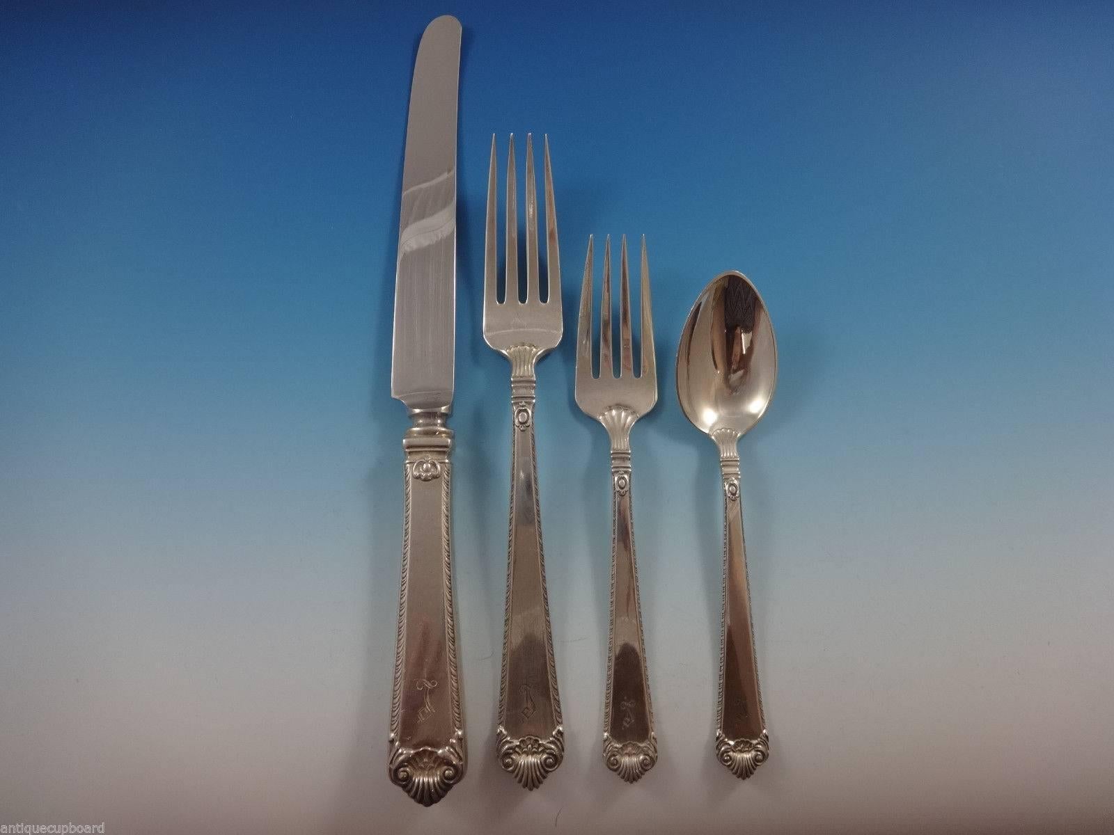 George II Rex by Watson Sterling Silver Flatware Dinner Size Set Service 75 Pcs In Excellent Condition For Sale In Big Bend, WI