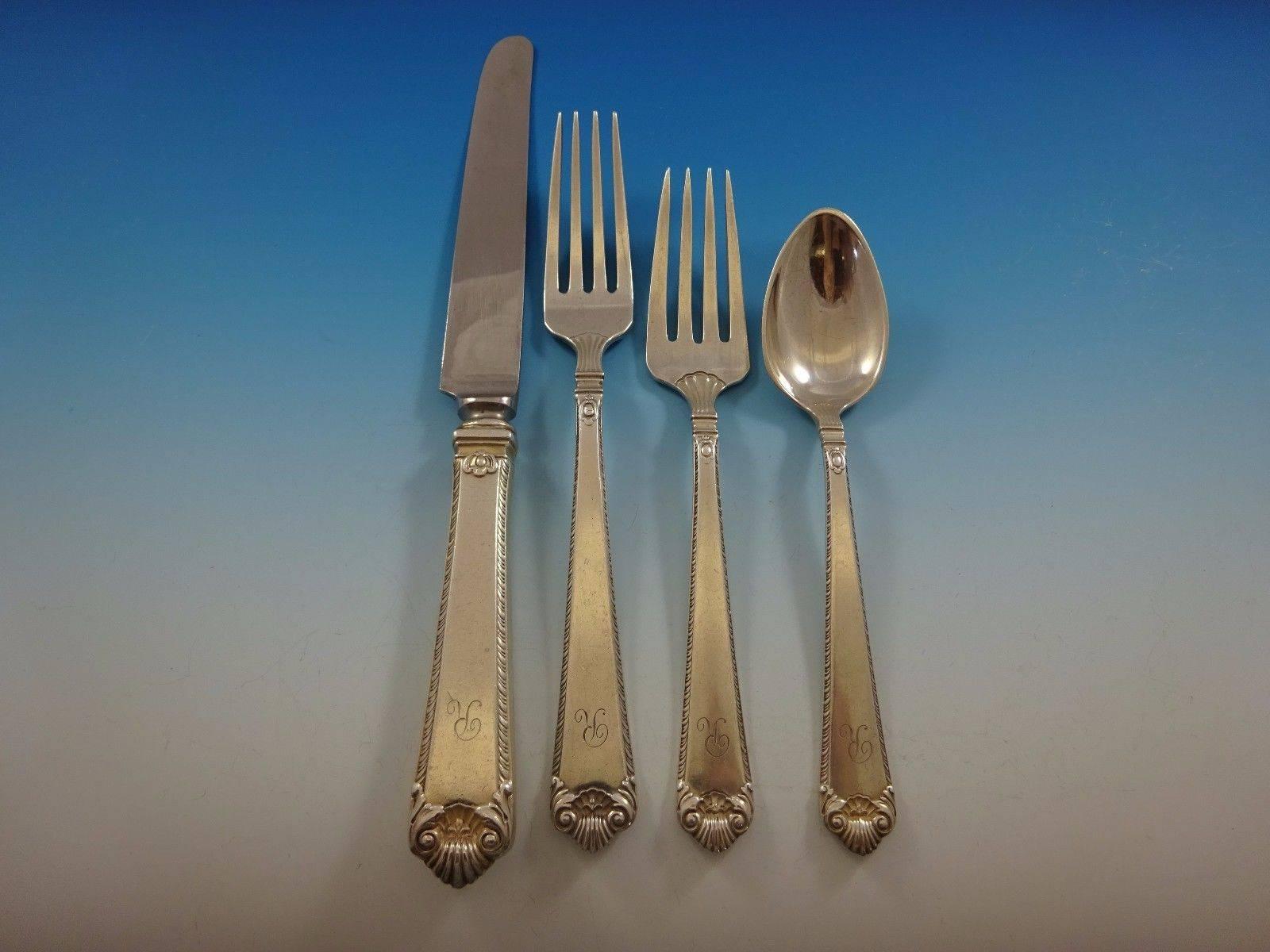 George II Rex by Watson Sterling Silver Flatware Service Set 75 Pcs Monogram R In Excellent Condition For Sale In Big Bend, WI
