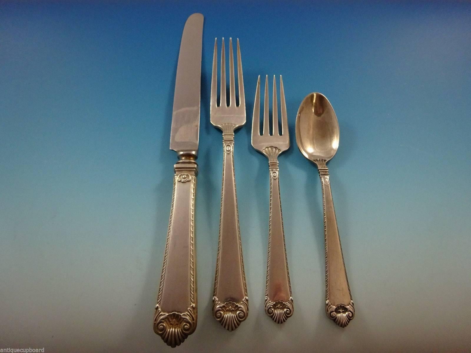 George II Rex, Watson Sterling Silver Flatware Dinner Size Set Service for Eight In Excellent Condition In Big Bend, WI