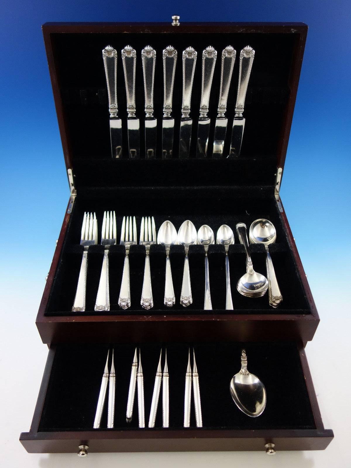George II rex hand chased by Watson sterling silver flatware set, 58 pieces. This set includes: 

Eight knives, 9 3/8
