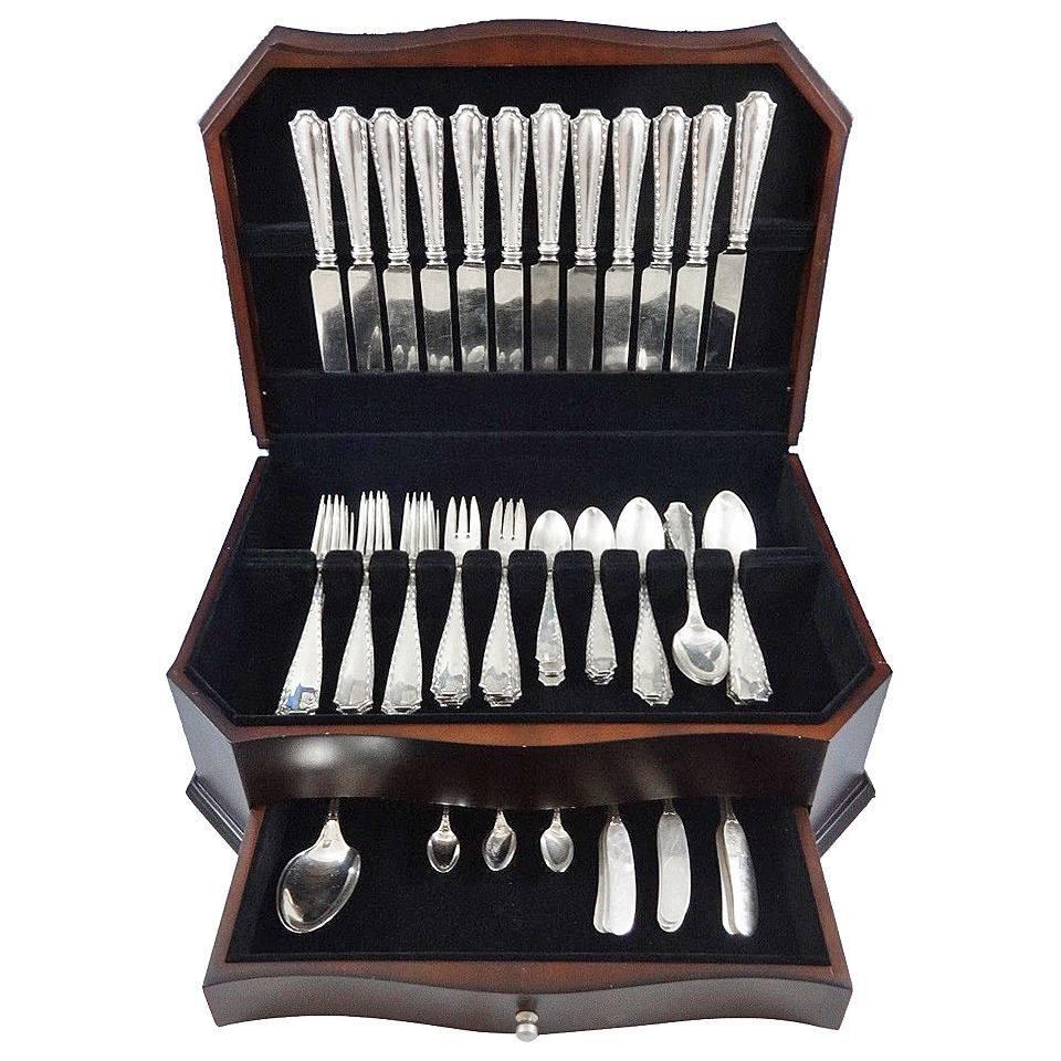 Beautiful marquise by tiffany & co. Sterling silver dinner size flatware set, 86 pieces. This set includes: 12 dinner size knives, 10 1/4