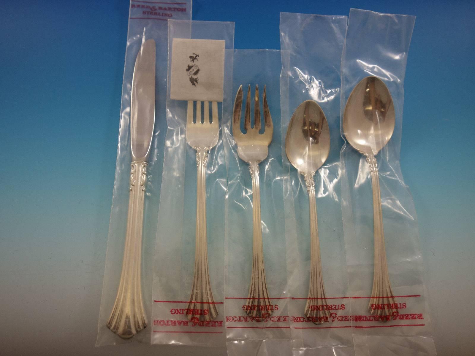 New 18th century by Reed & Barton sterling silver flatware set, 60 pieces. This set includes: 

12 knives, 9