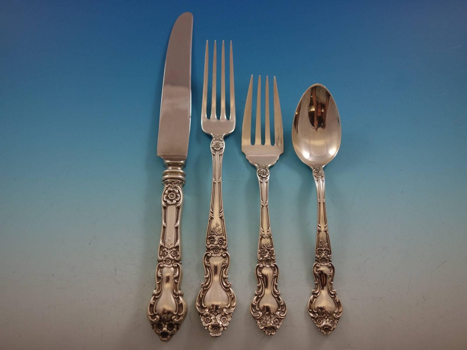 Meadow Rose by Watson/Wallace Sterling Silver Flatware Set for 8 Service 32 Pcs In Excellent Condition For Sale In Big Bend, WI